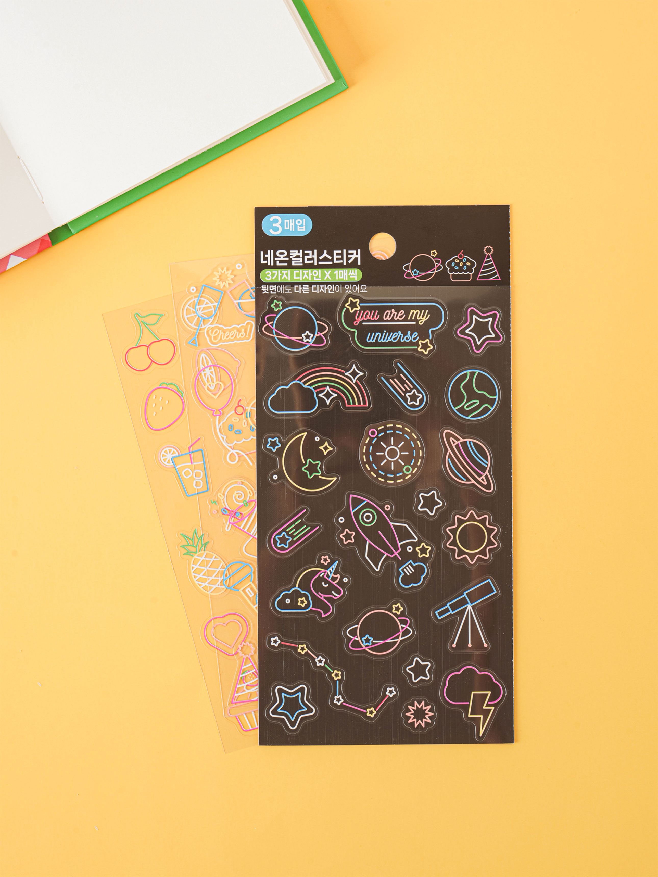 3 packs of neon color stickers