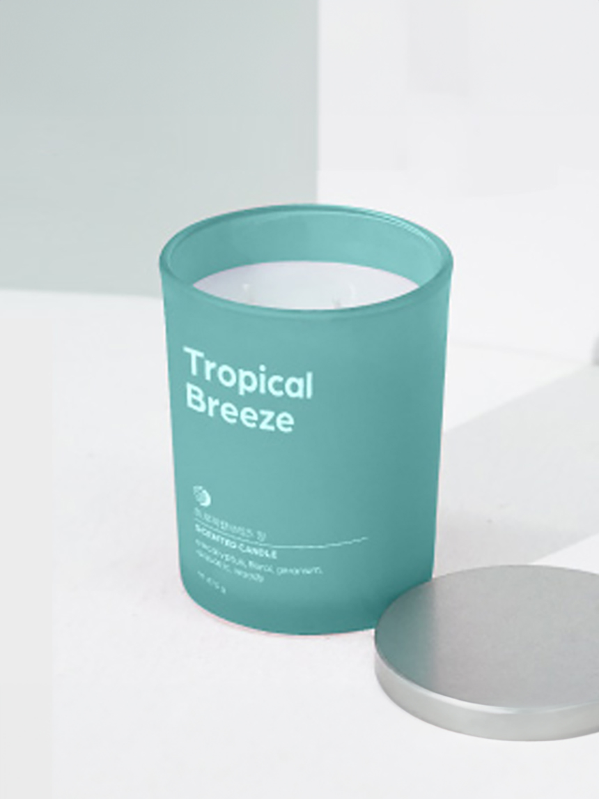 Steel lid colored candle 470 g Tropical Breeze scent
