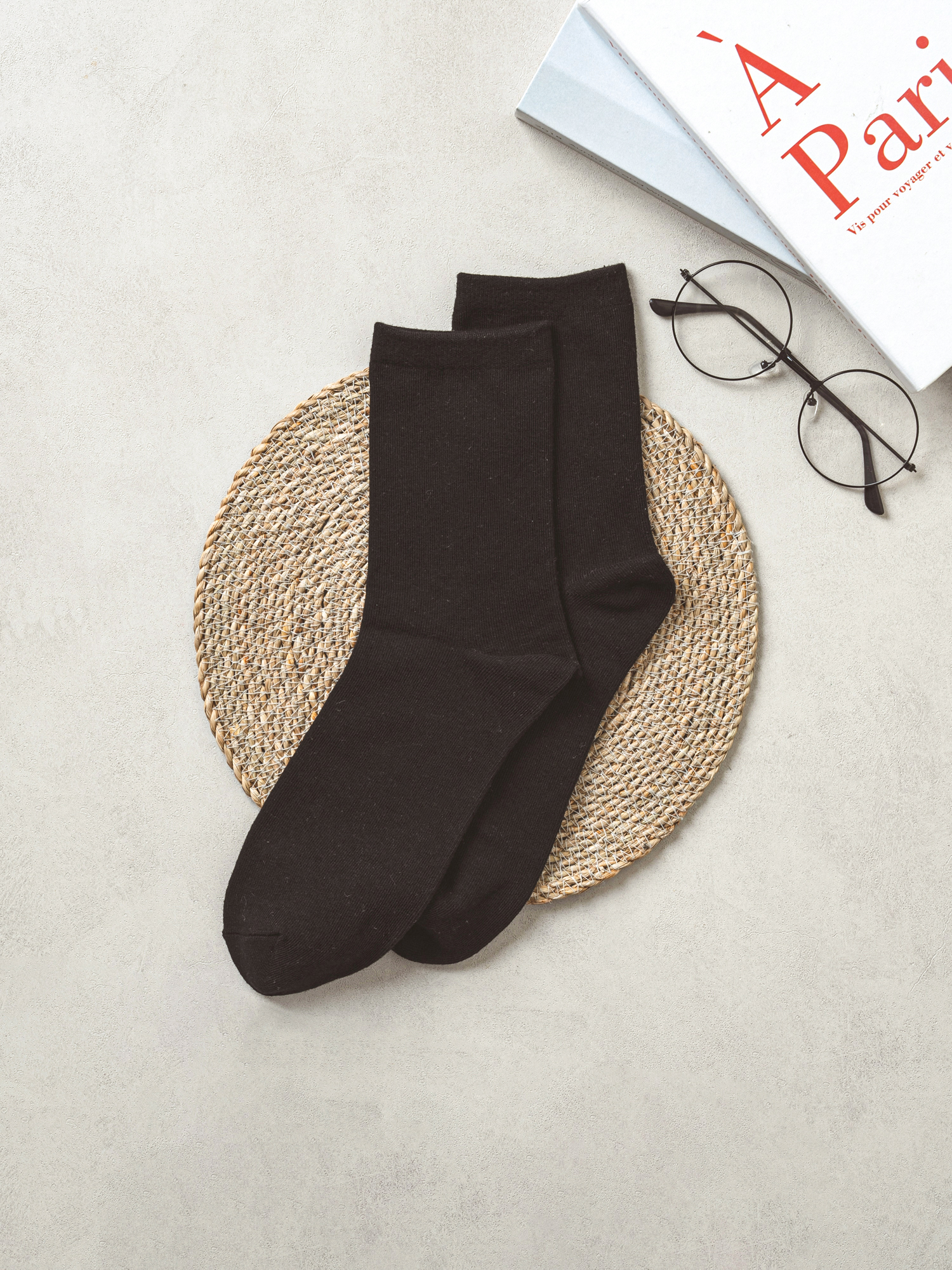 Monfoot Men's Basic Medium Neck Socks Black