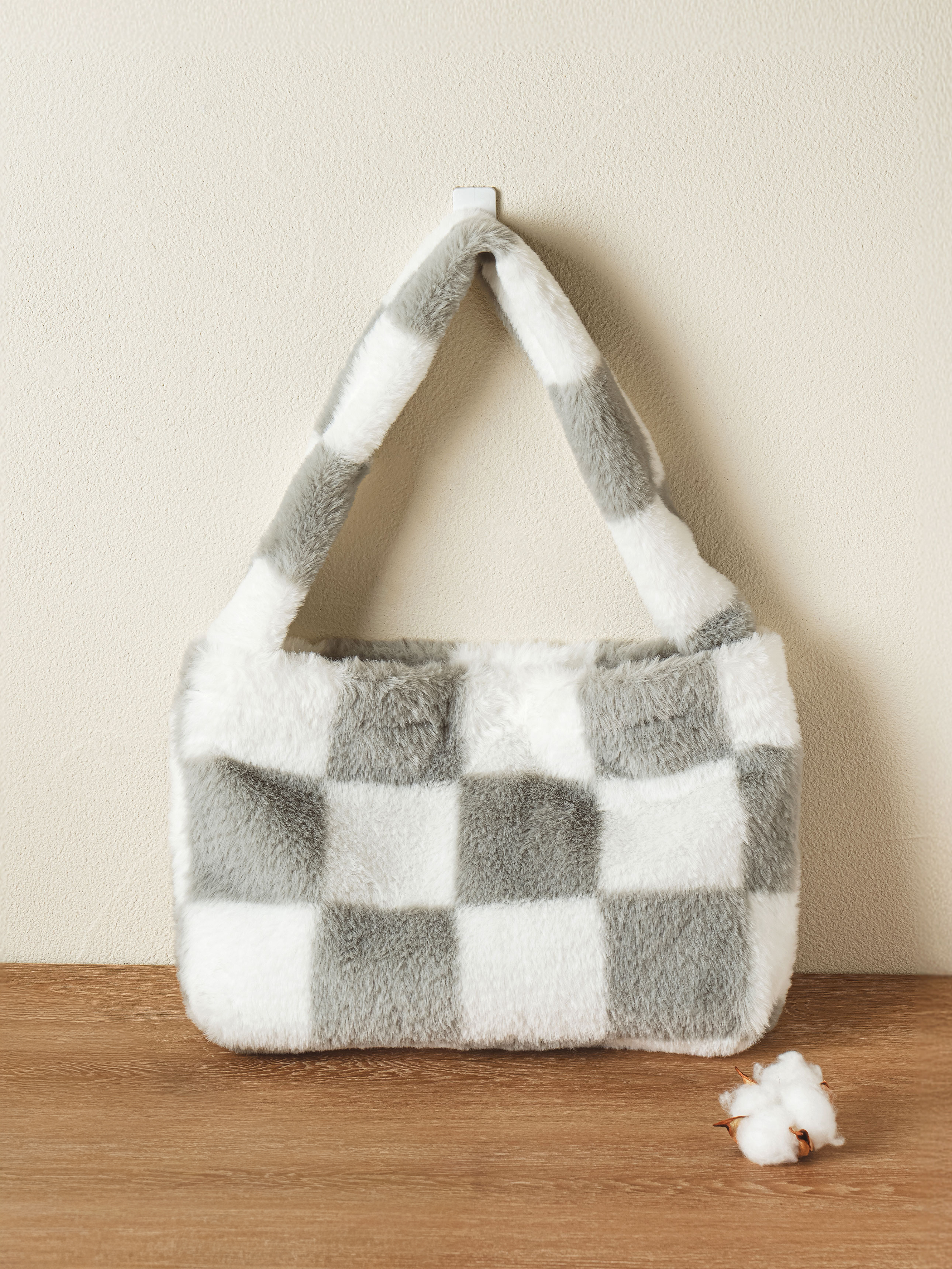 Checkerboard fur tote bag