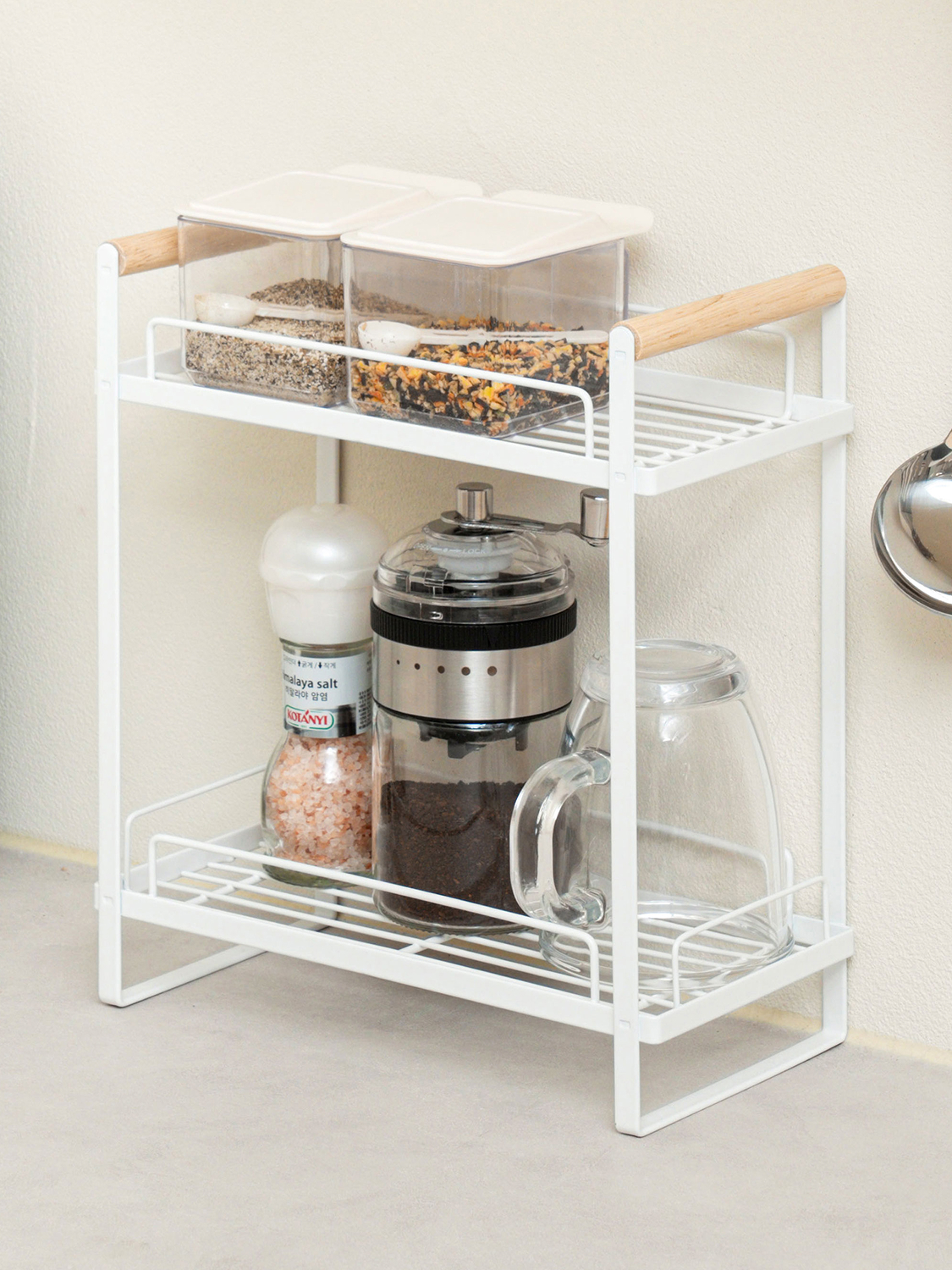 Wood handle 2-tier kitchen shelf