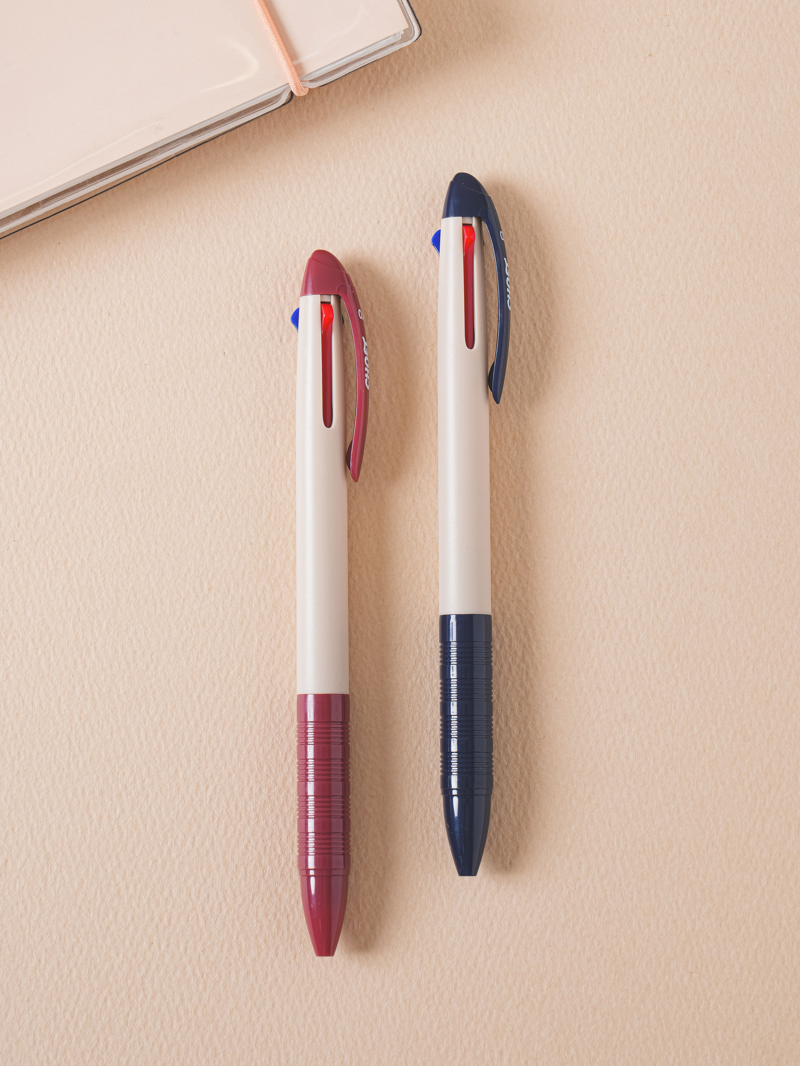 3-color ultra-low viscosity ballpoint pen 0.5 mm, 2 pack, ruby blue