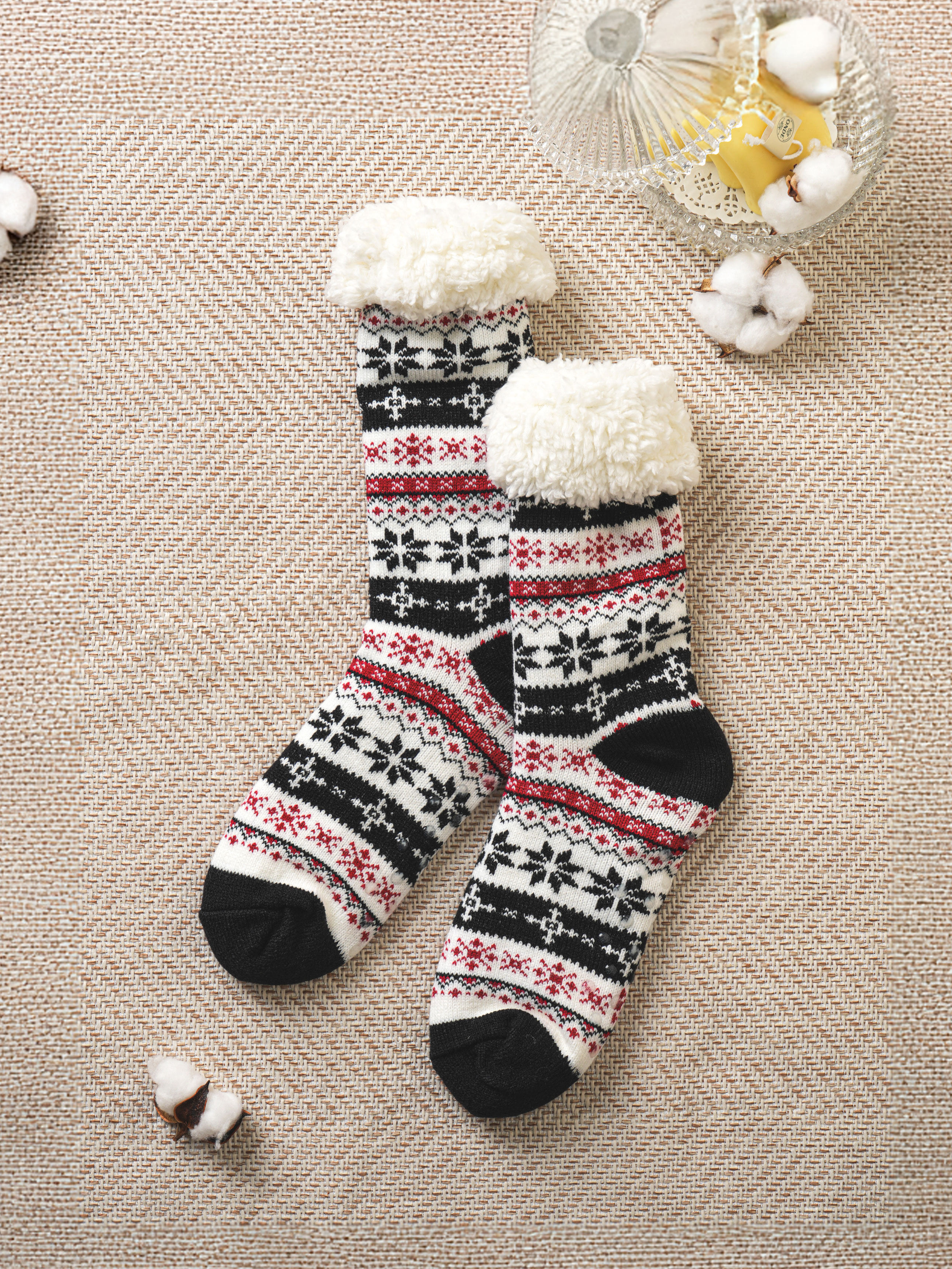 Thick fur-lined sleep socks navy