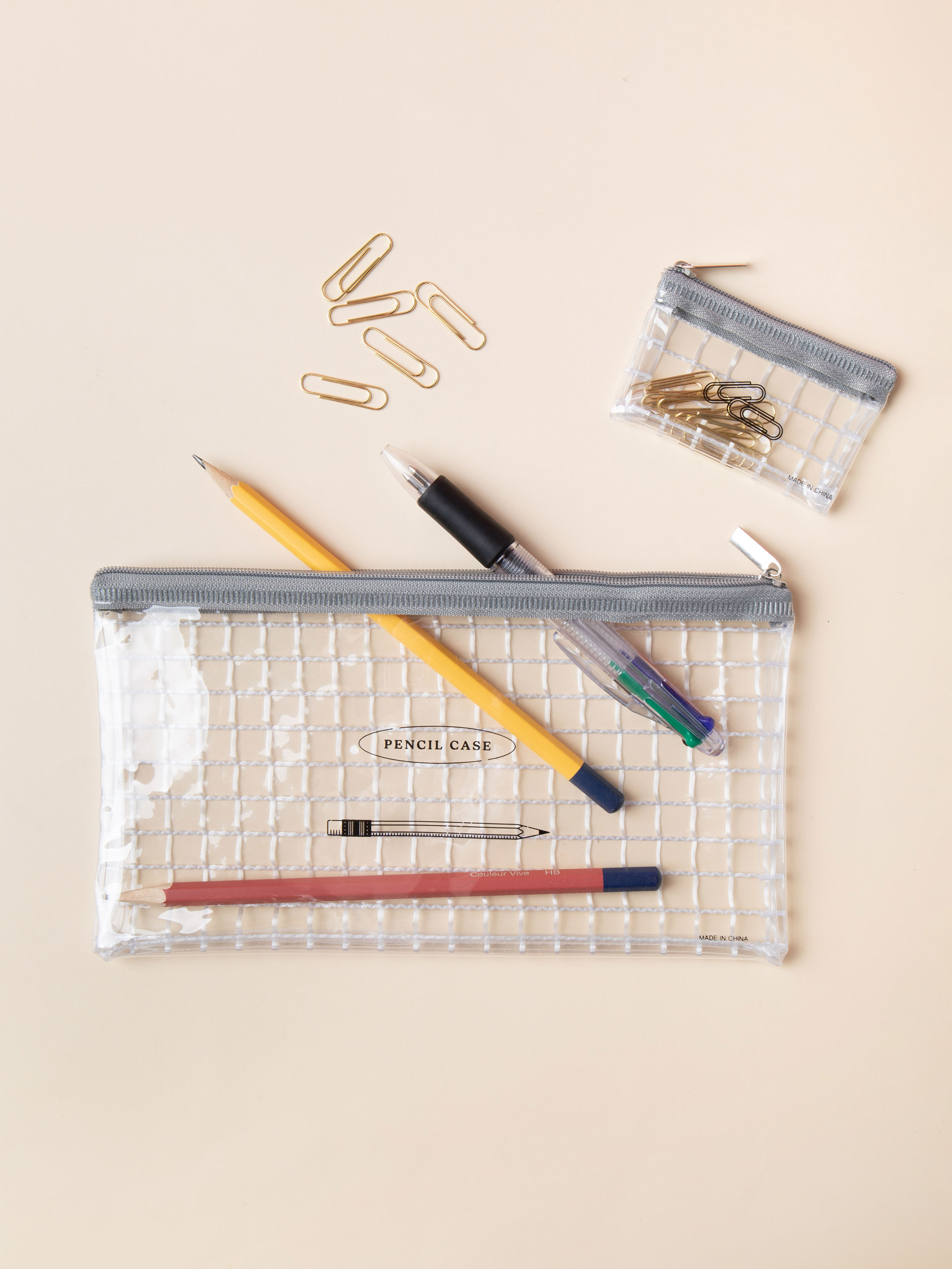 Transparent grid pencil case set