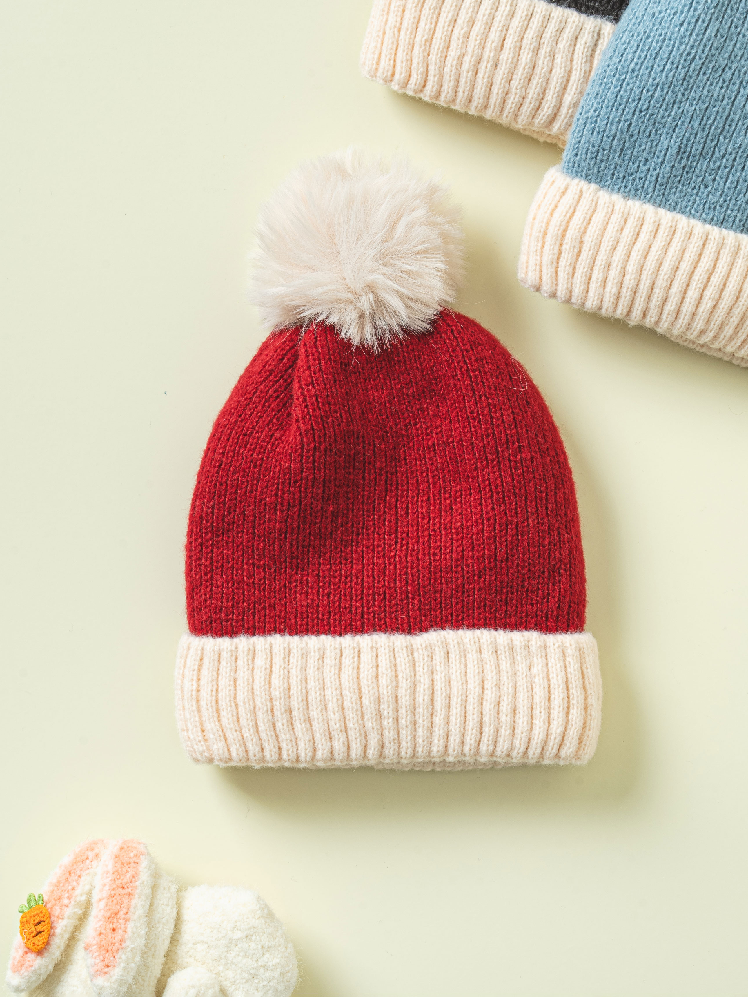 Children's two-tone lined bead beanie