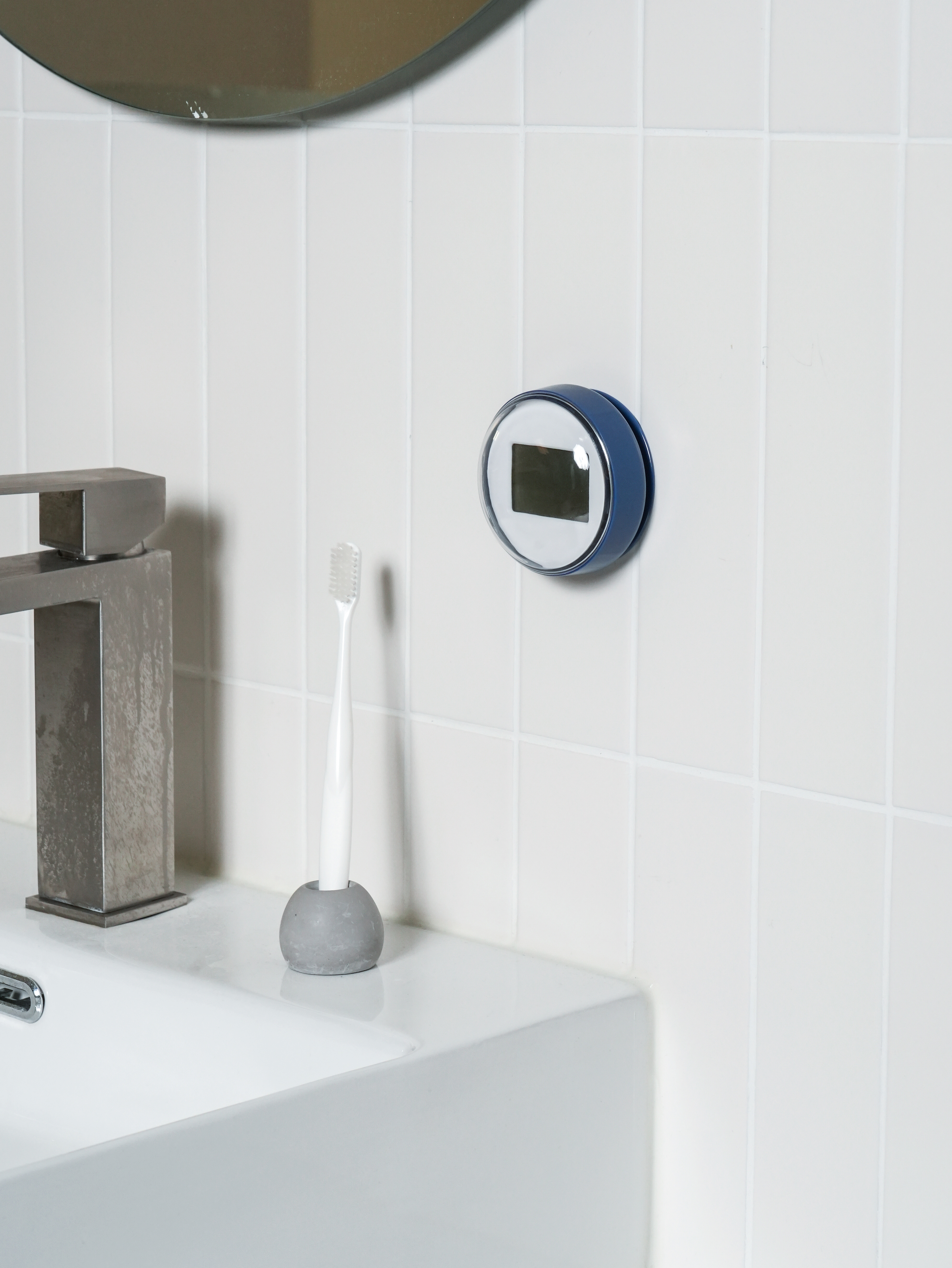 Suction type mini digital clock for bathroom navy