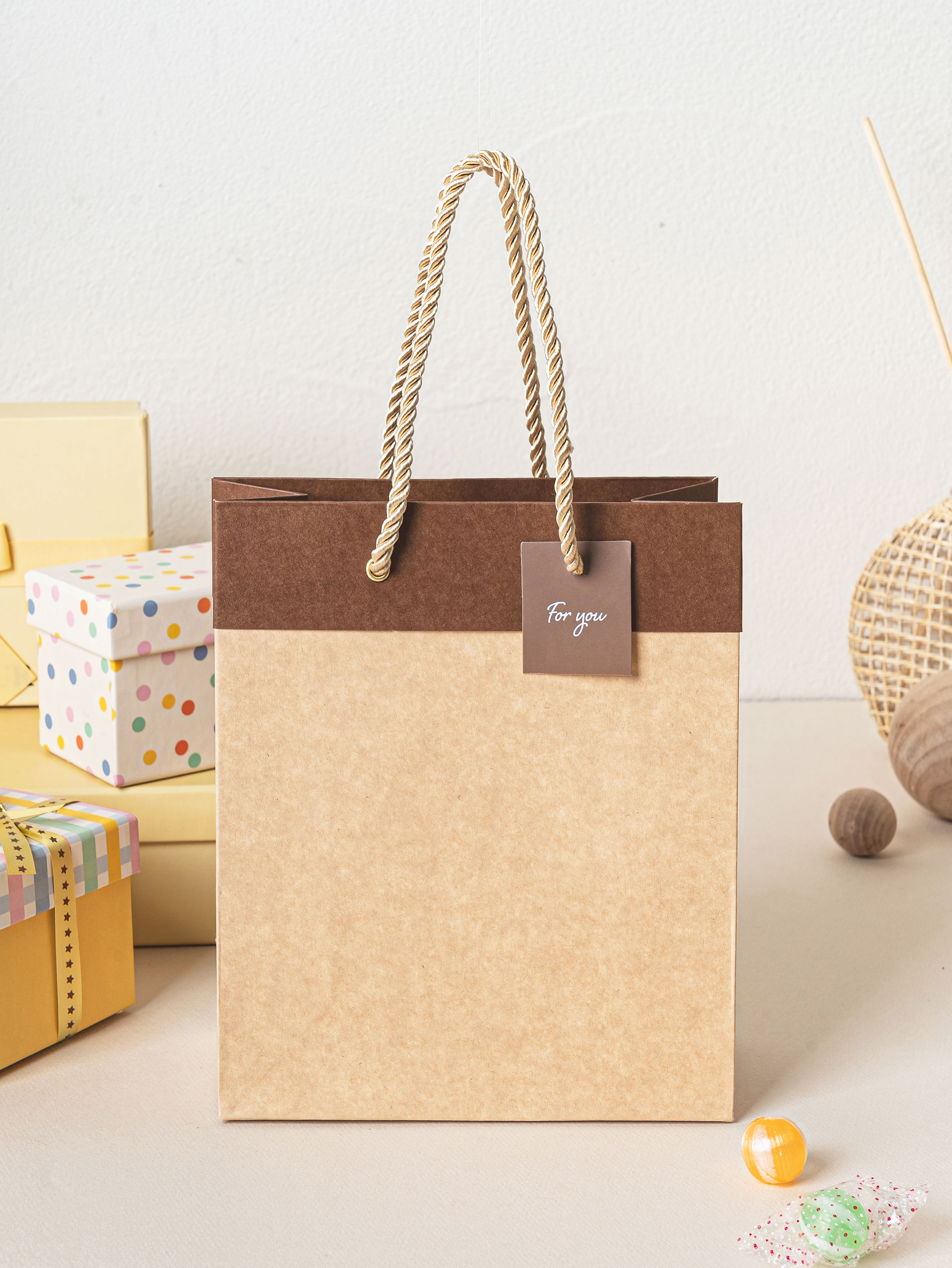 Top Point Kraft Vertical Gift Bag S Brown
