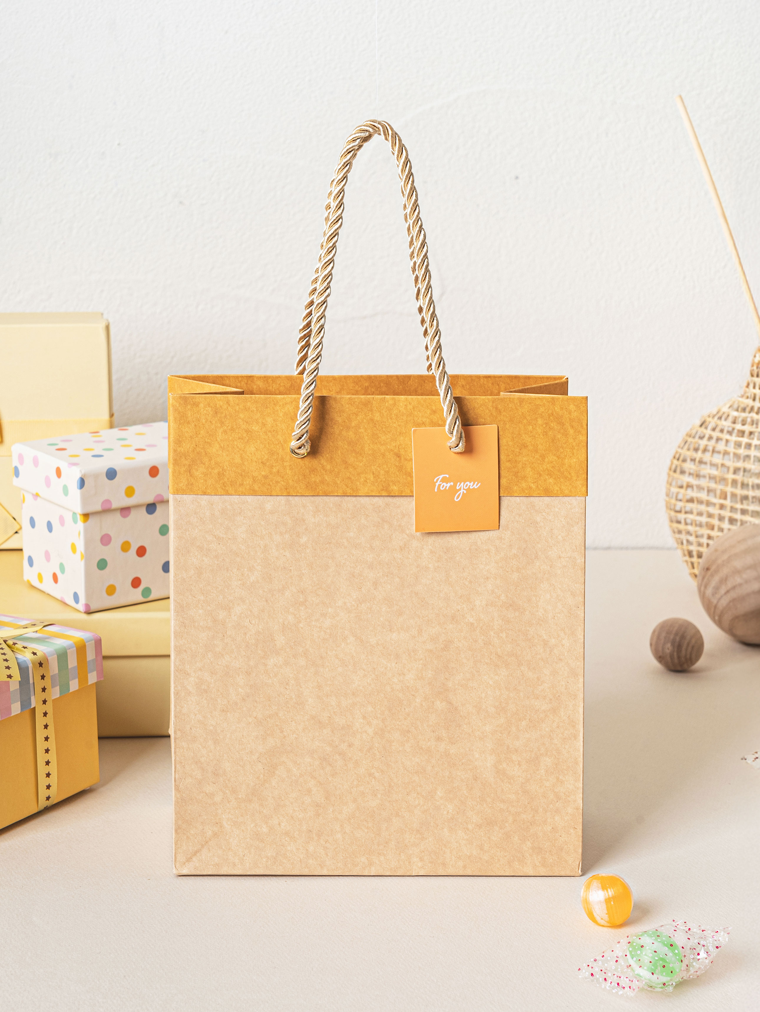 Top Point Kraft Vertical Gift Bag S Yellow