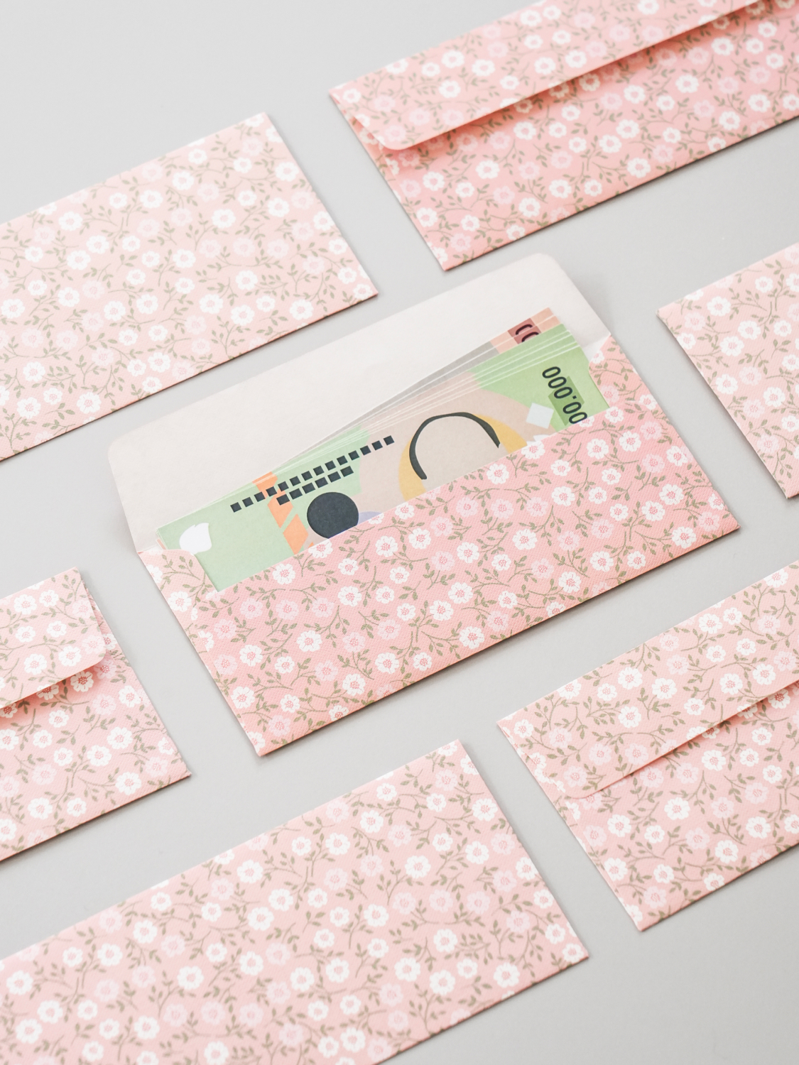 12 flower money envelopes pink