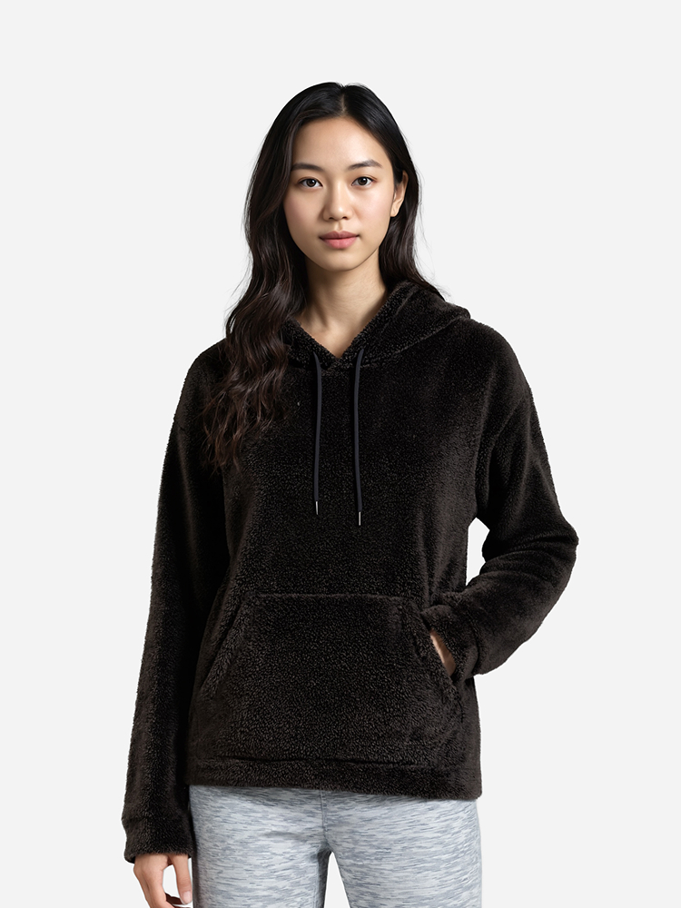 [Common]Fluffy Long Sleeve Fleece Hood M/XL Black