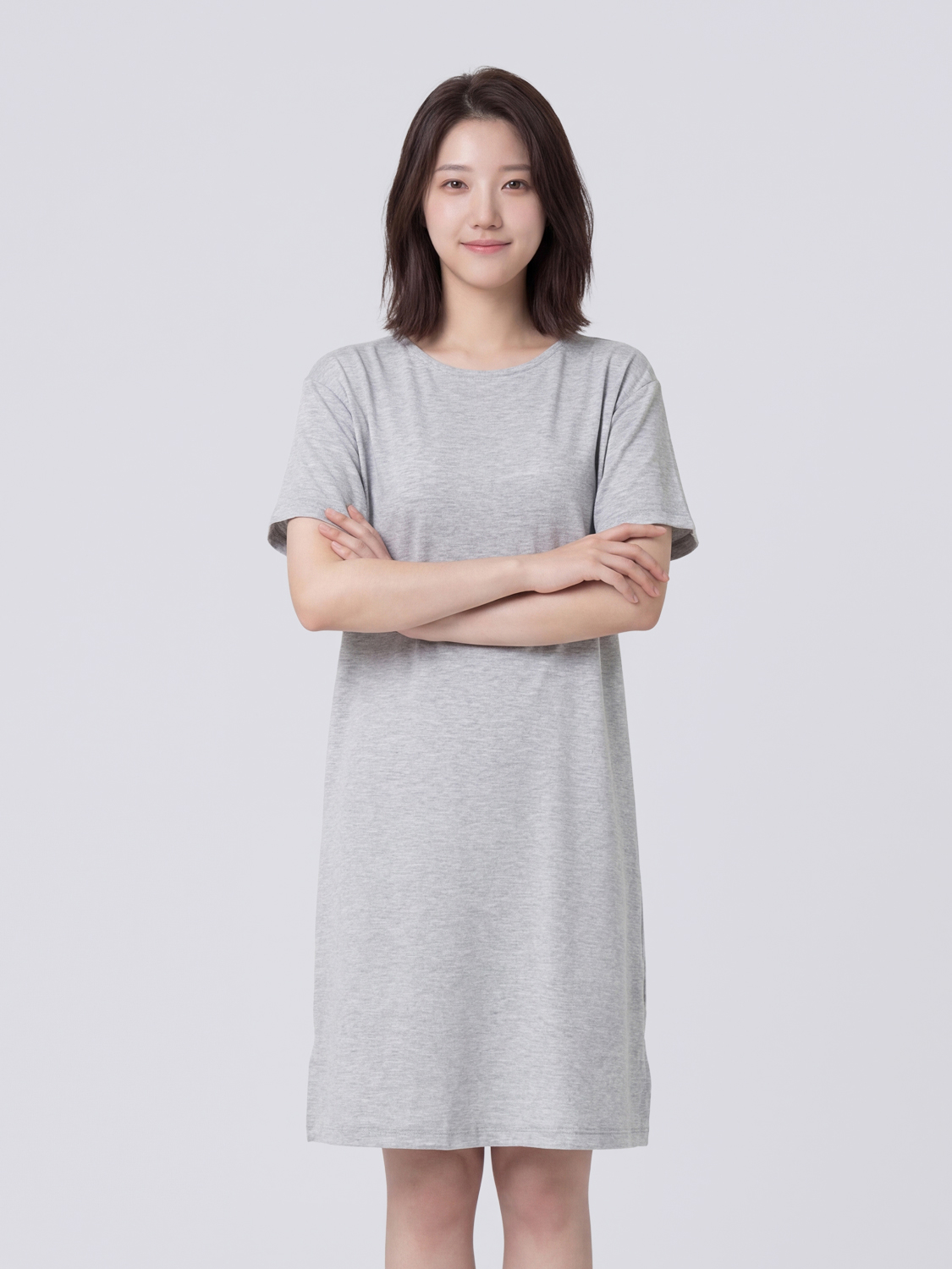 [Women] Rayon blend lounge short sleeve dress gray