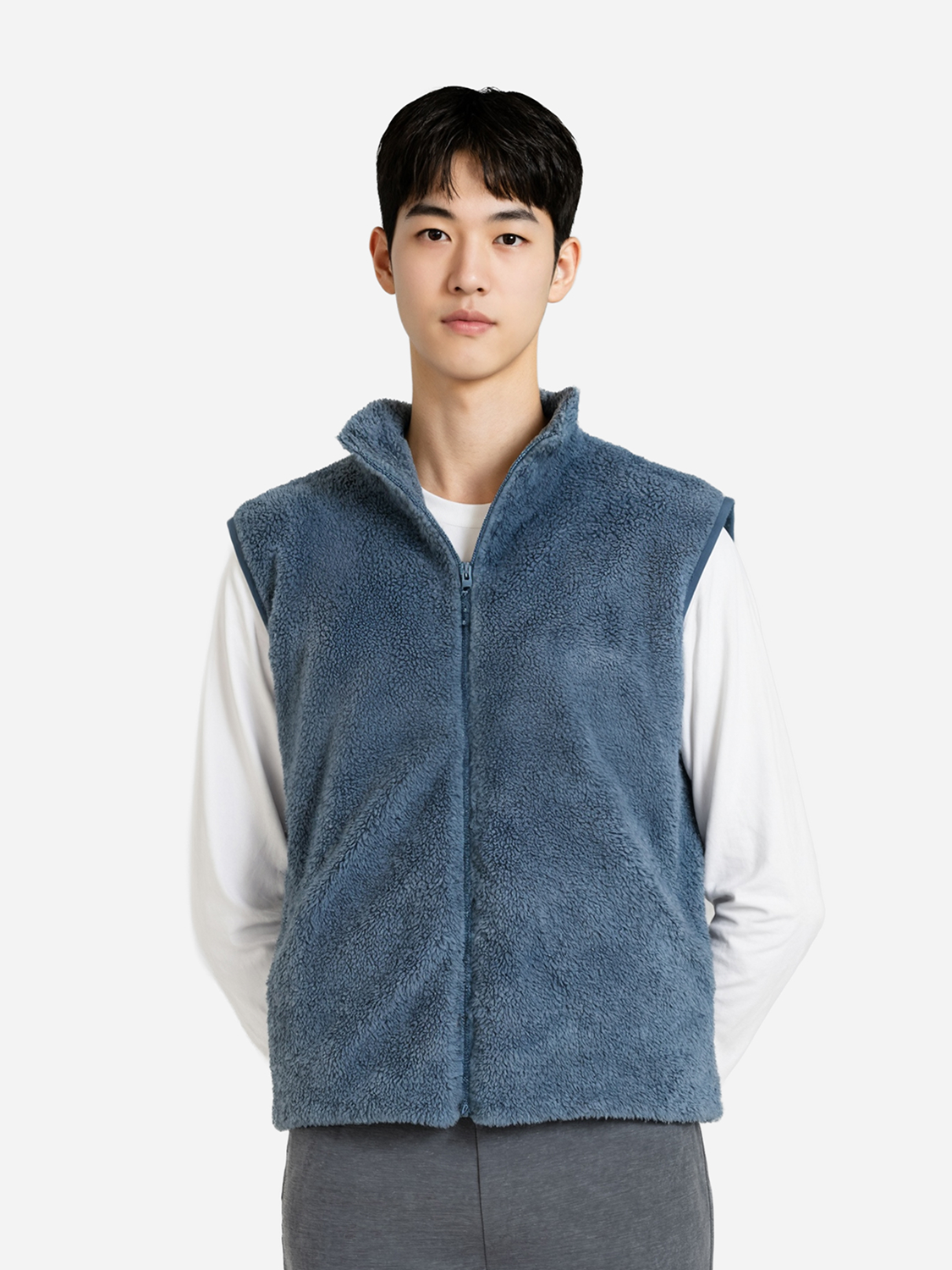 [Common]Fluffy Zip-Up Vest Fleece XL Blue