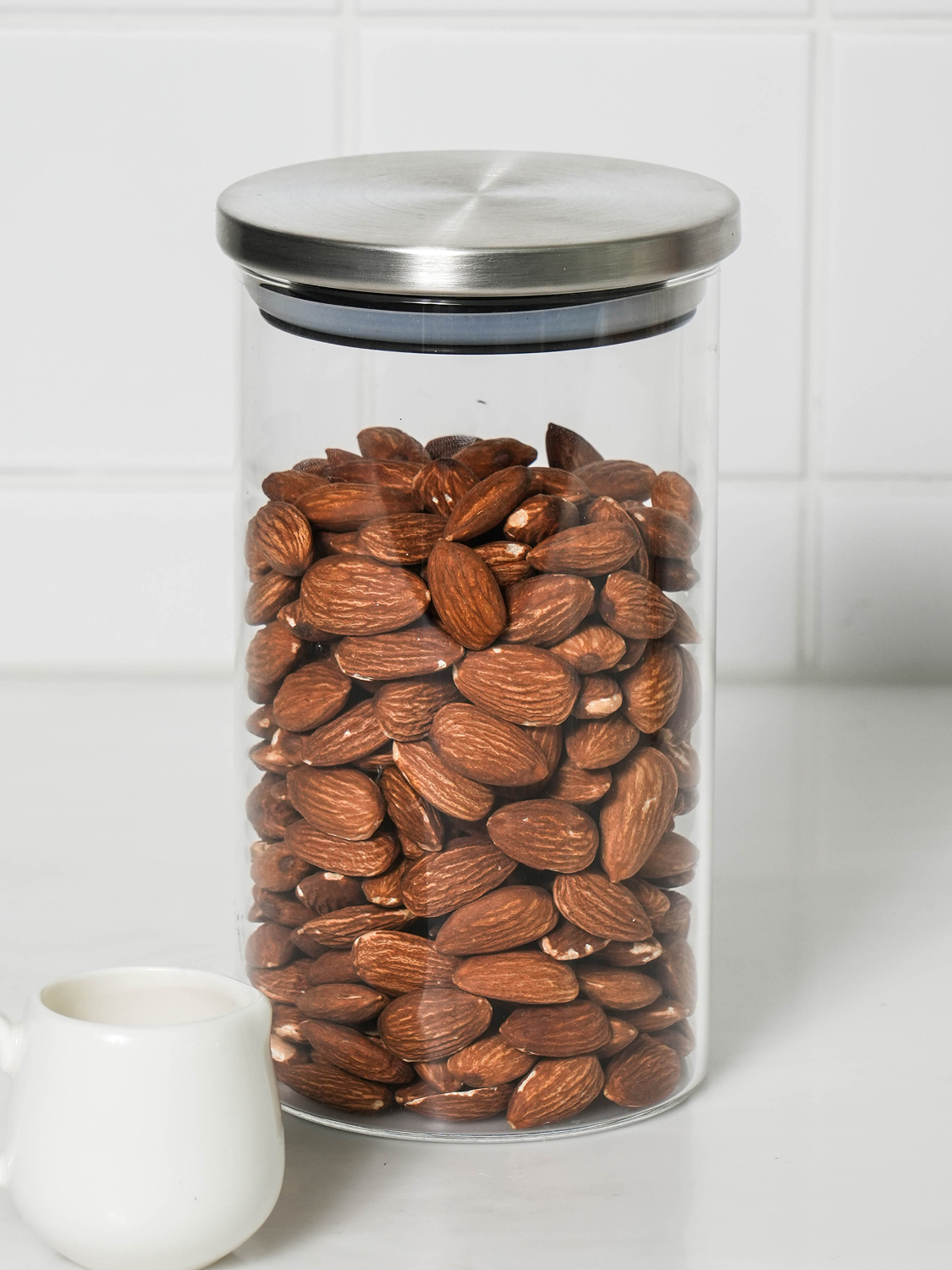700 ml heat-resistant glass storage container with stainless steel lid