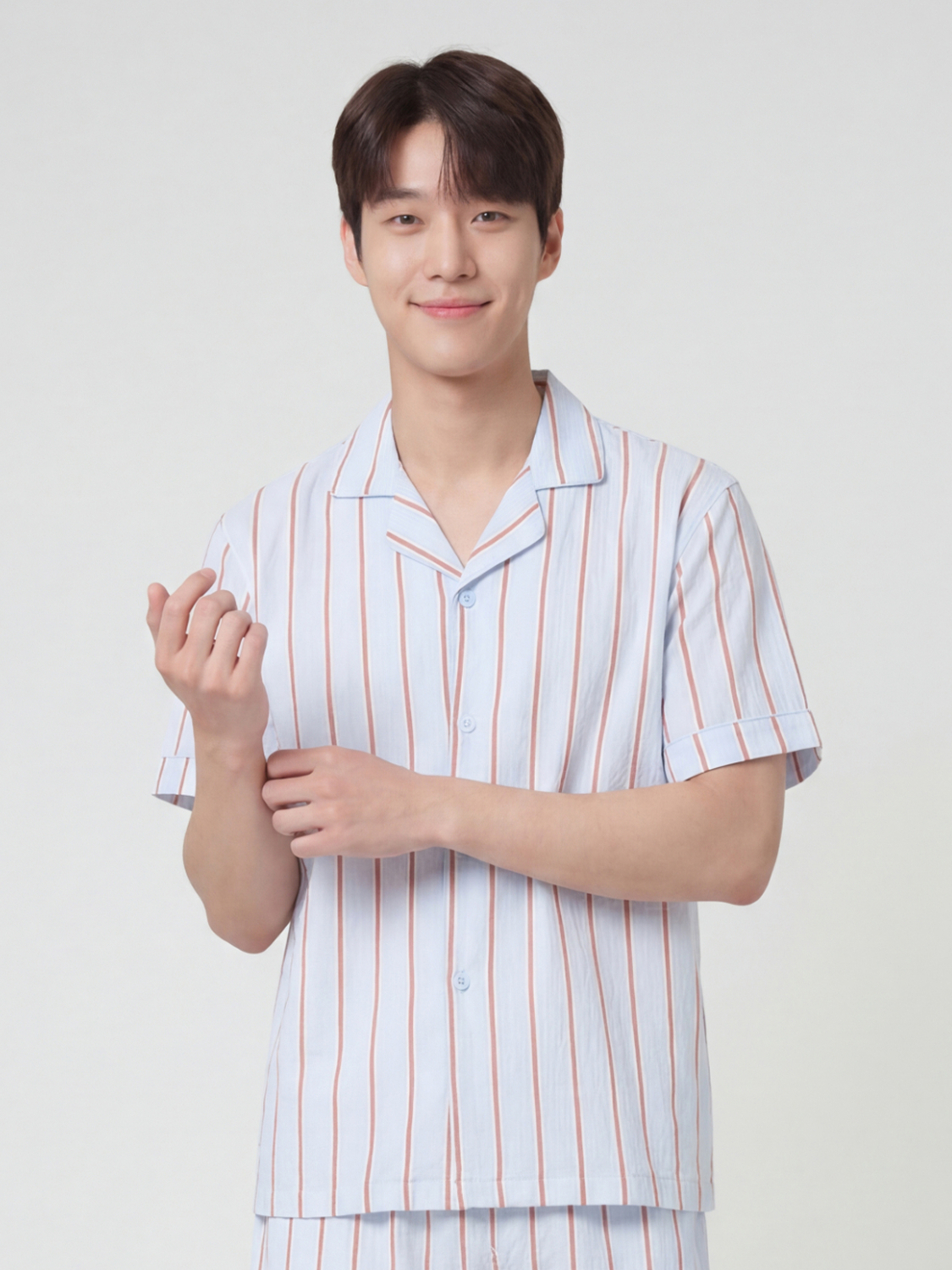 [Common] Pattern piping short sleeve pajamas L sky blue