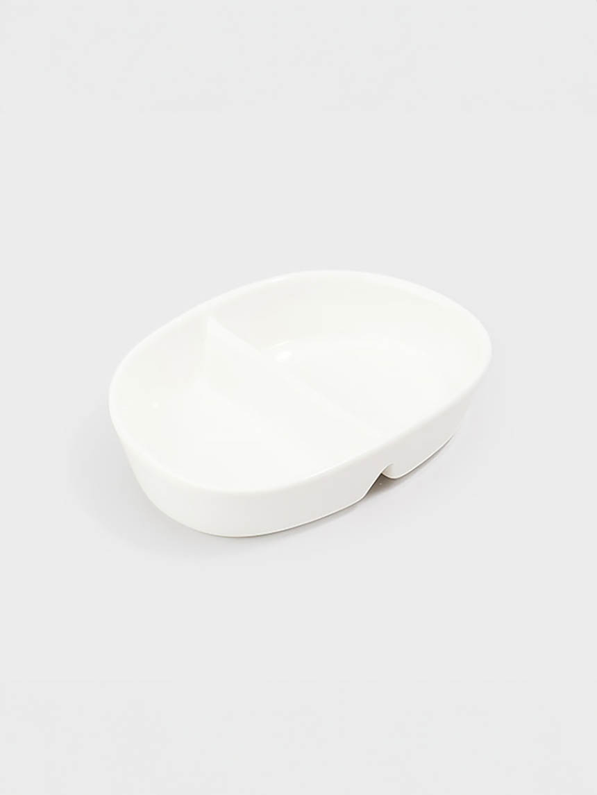 White oval 2 compartment sharing plate 10cm