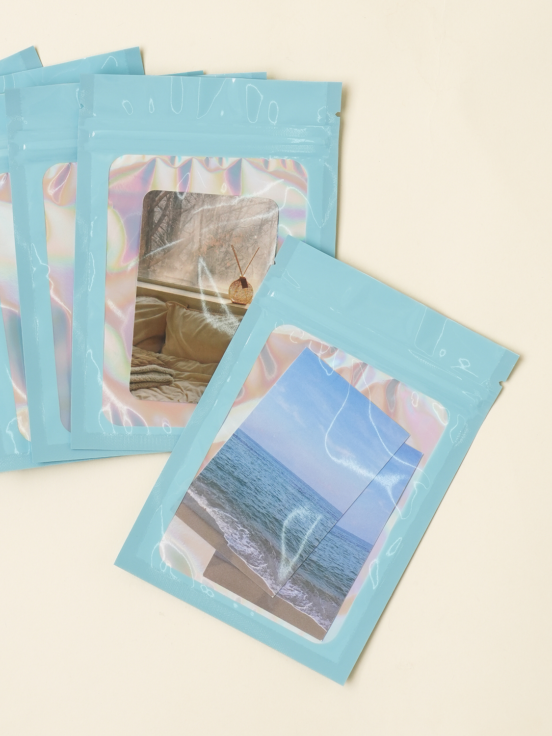 Hologram Polkku Zipper Bag 10pcs Blue