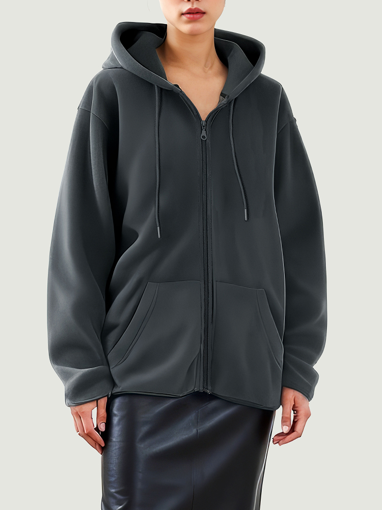 [Common] Fleece hood zip-up L dark gray
