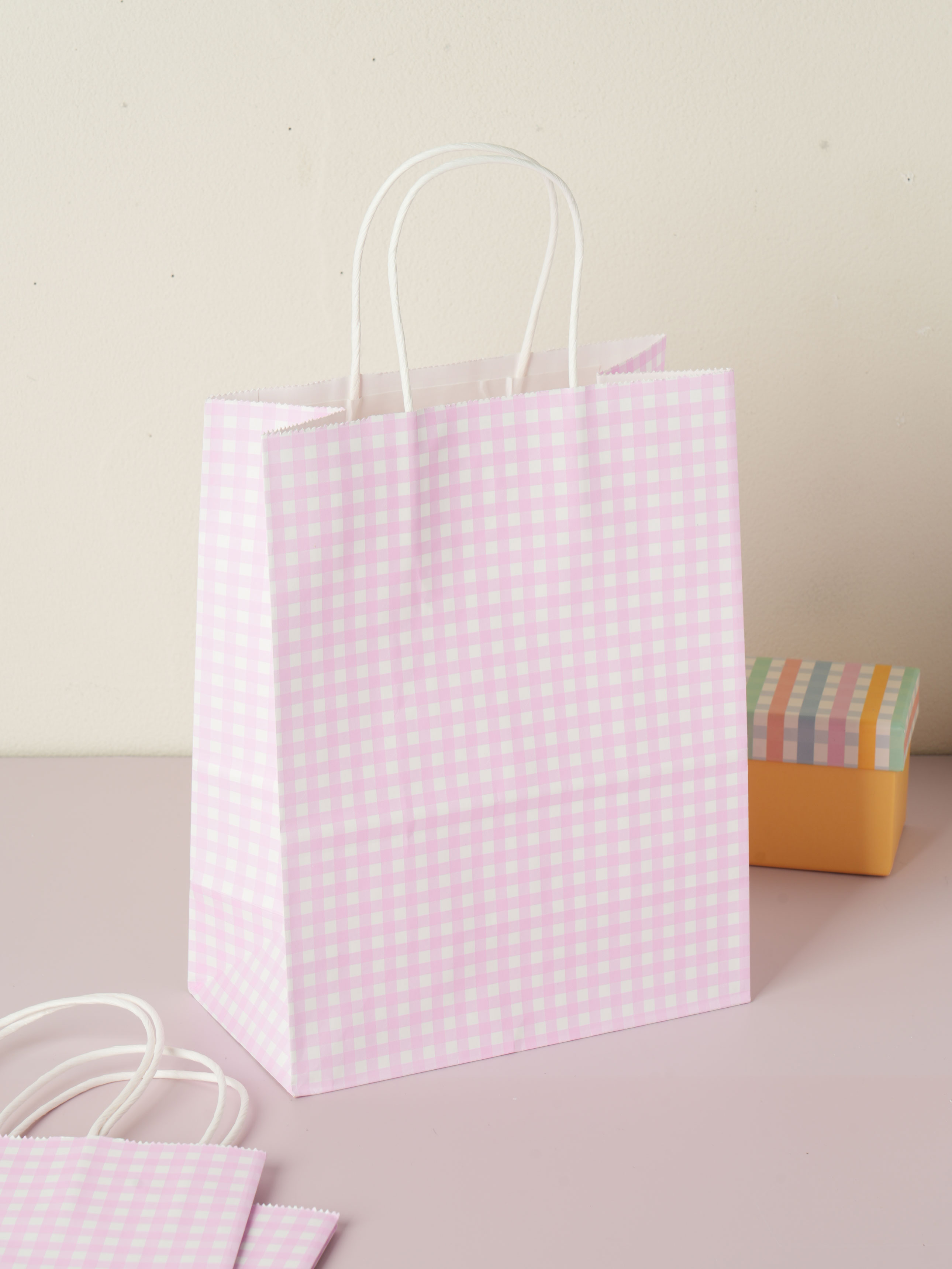 Gingham Check Bundled Gift Bag (Large) 3P_Pink
