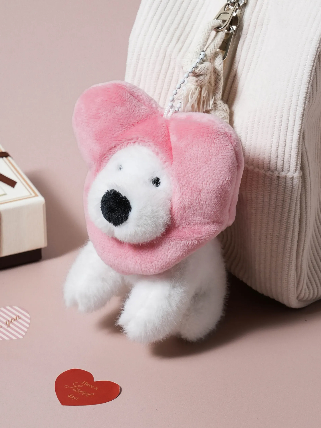 하트 탈 강아지 걸이인형 핑크
