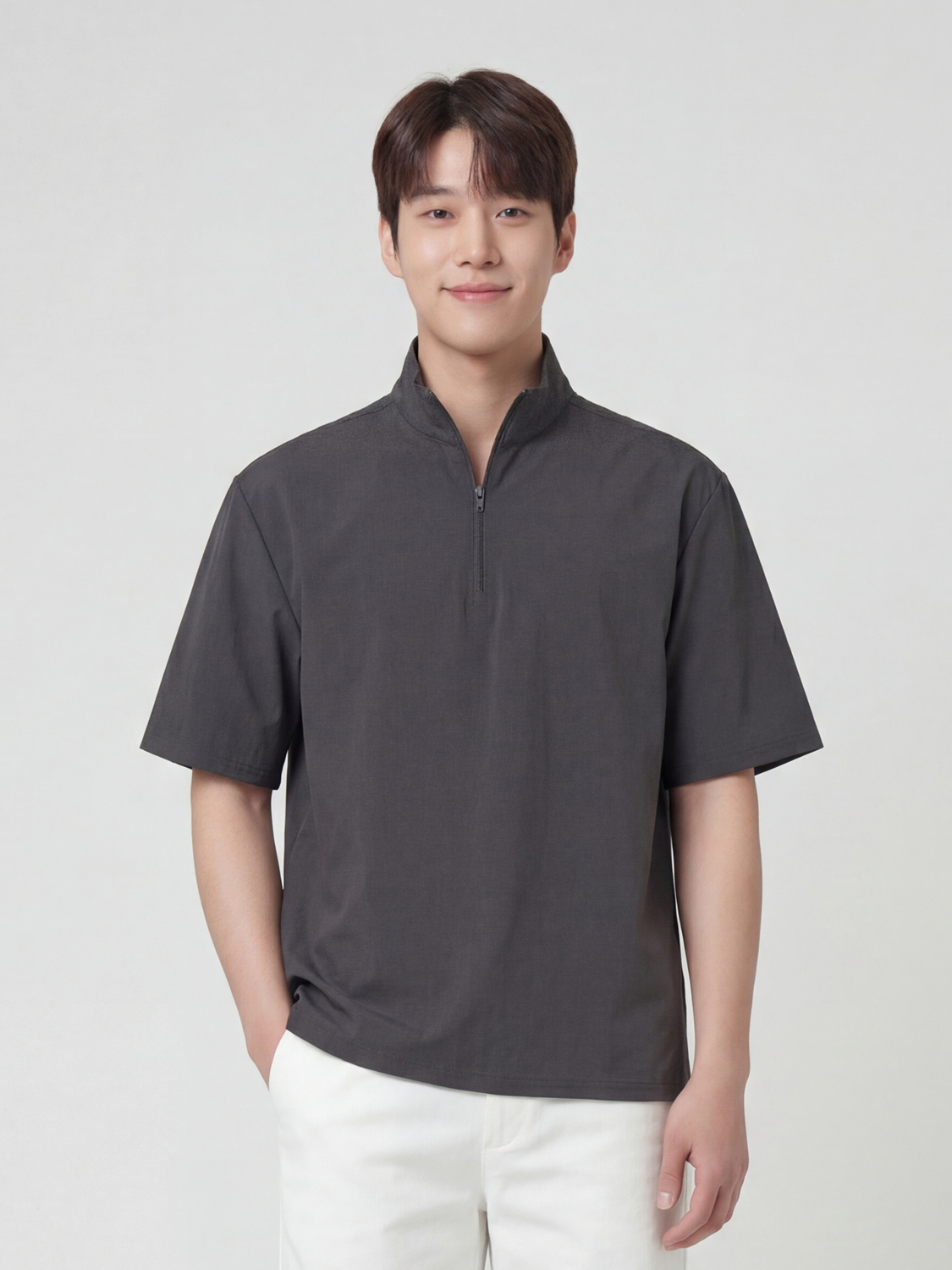 [Common] Nylon Span Half Zip Up Tee XL Gray