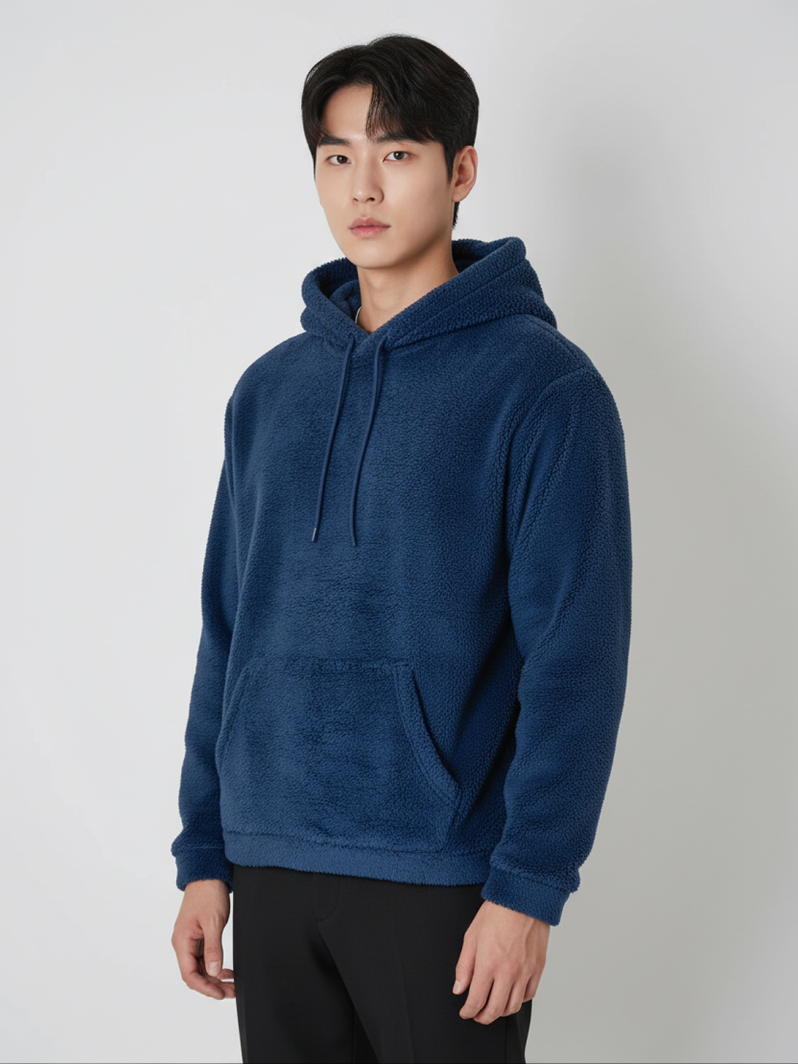 [Common]Fluffy Long Sleeve Fleece Hood XL Navy