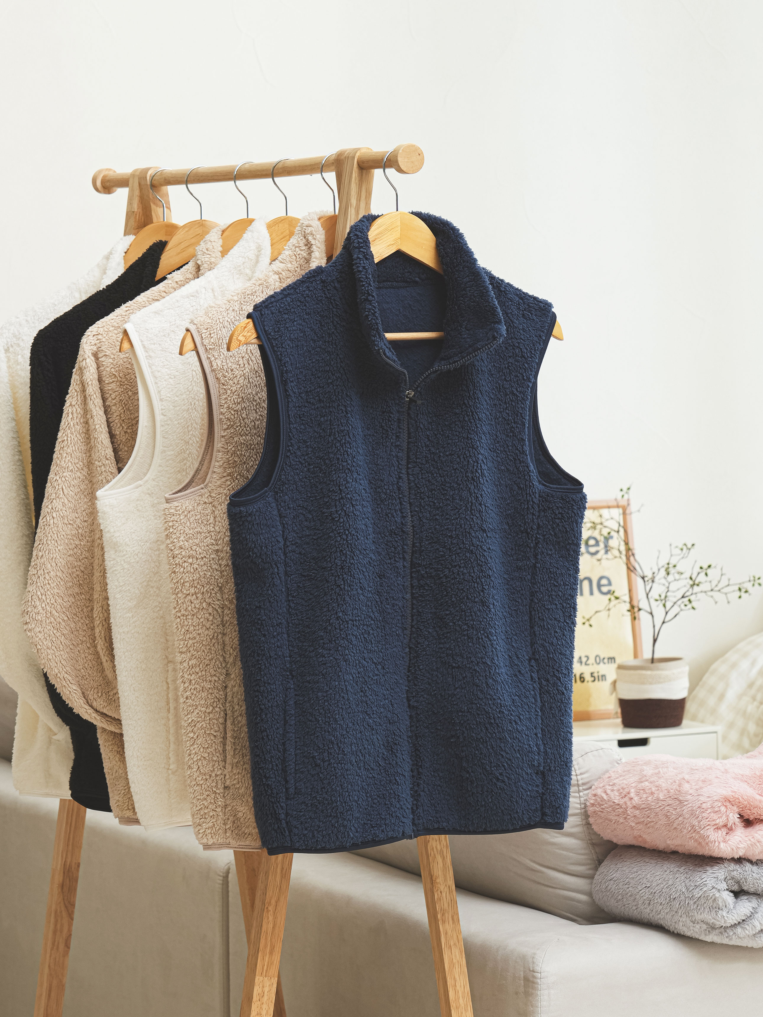 Fluffy Vest Fleece Zip-up L Navy