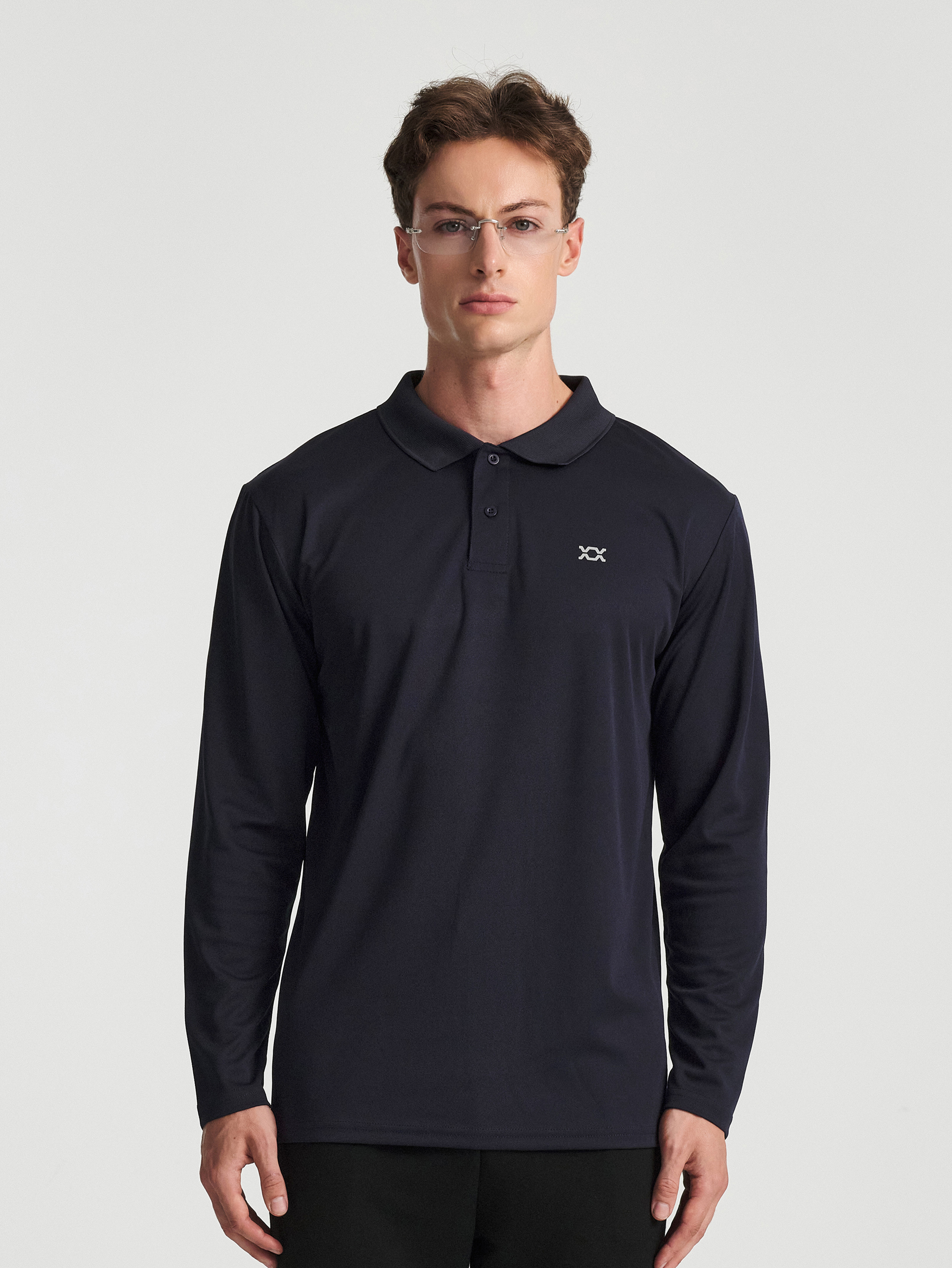 [Common]REXY Collar PK Long Sleeve T-Shirt M/L/XL Navy