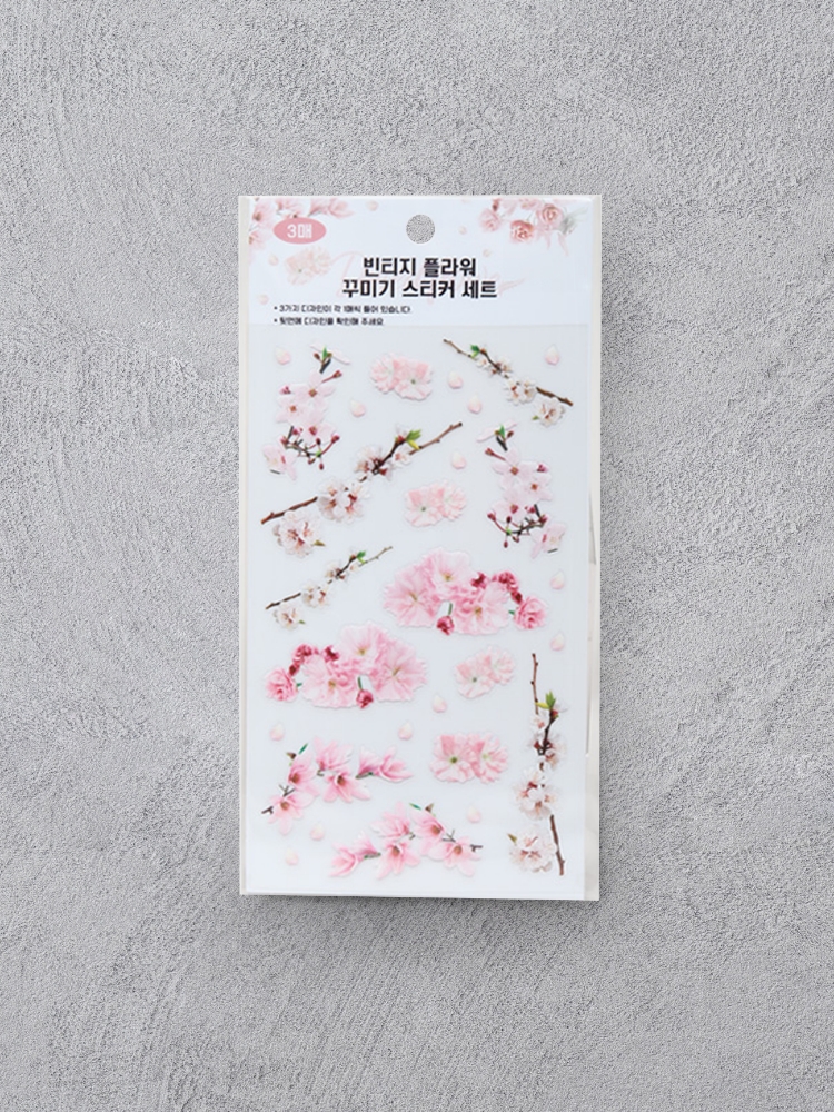 3 vintage dried flower stickers pink