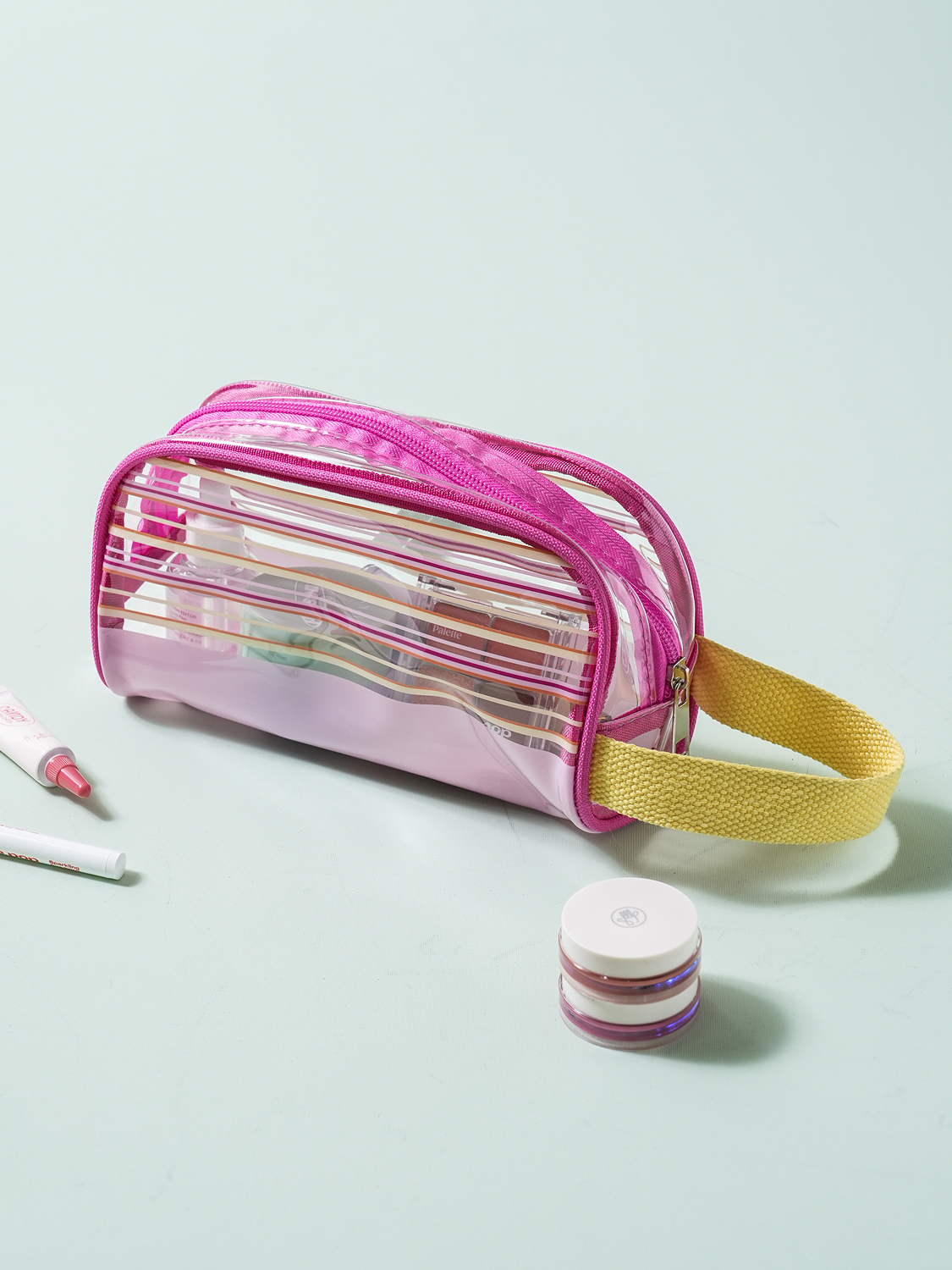 Striped transparent handle pouch