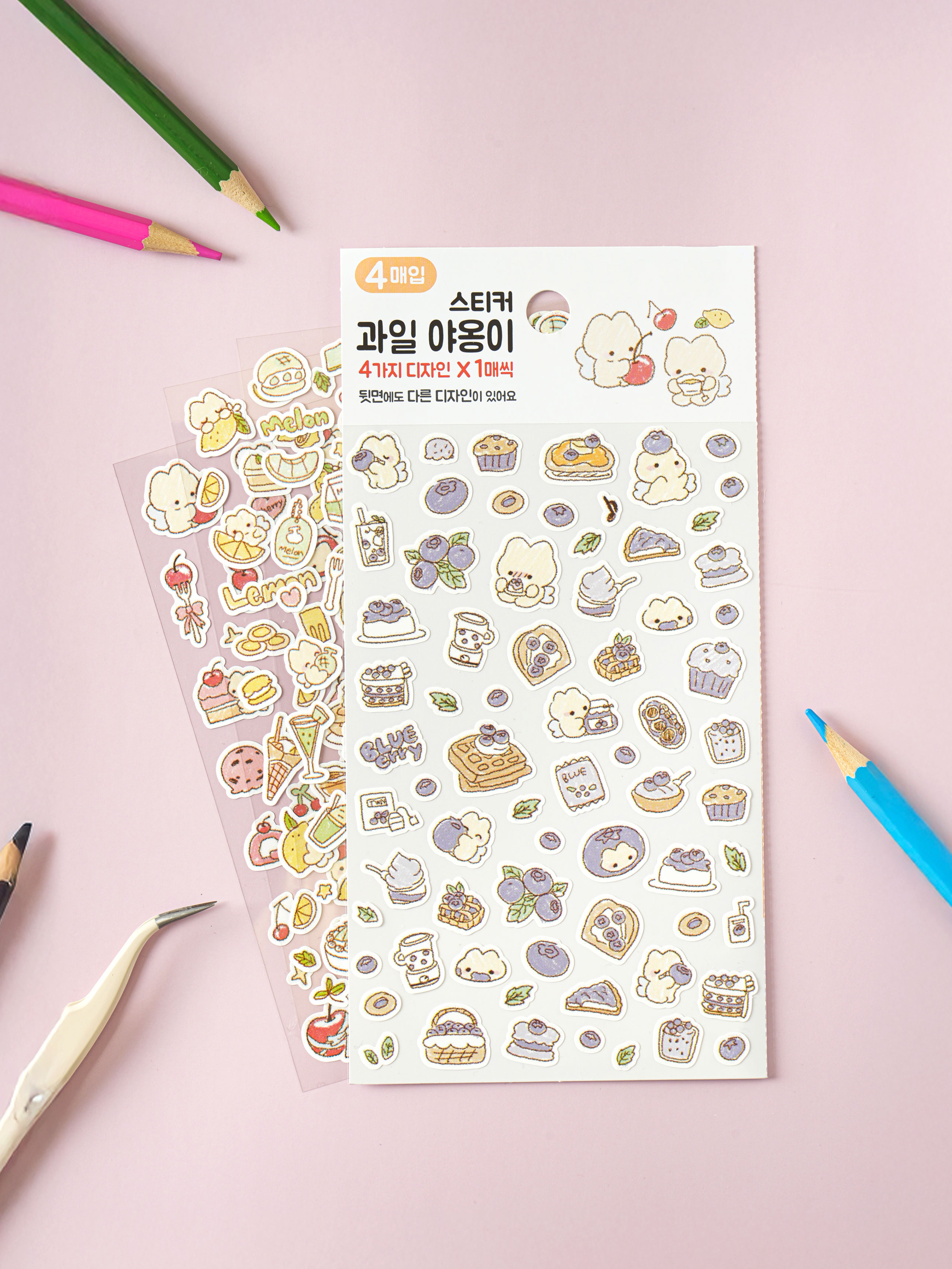4 pieces of fruit meow stickers