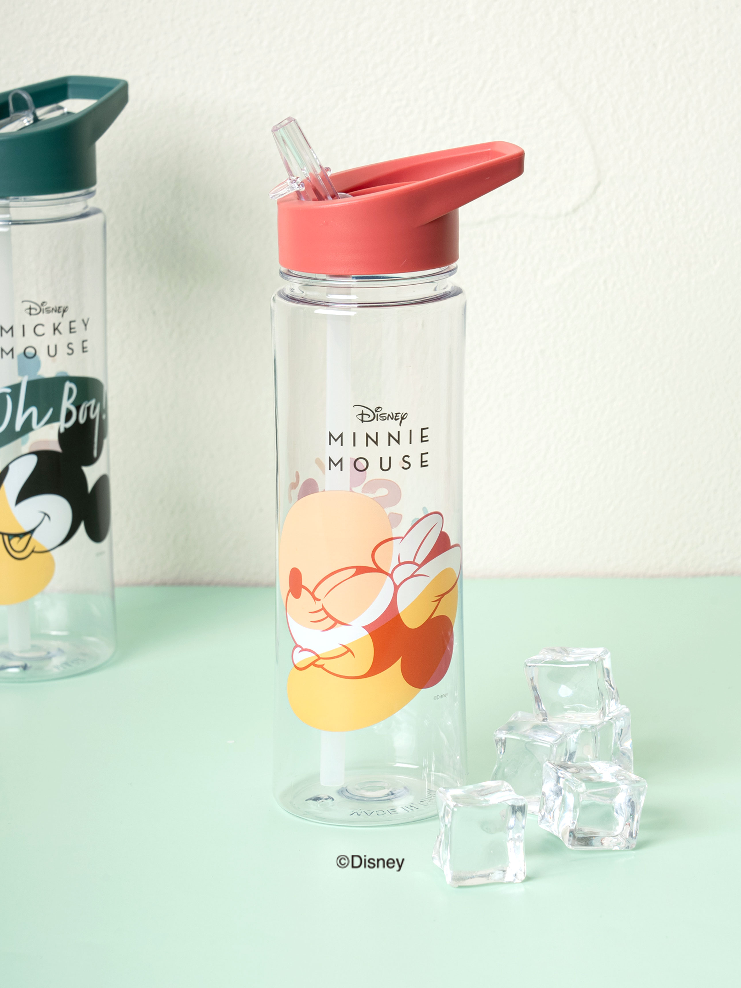 Mickey & Minnie straw water bottle 600 ml red