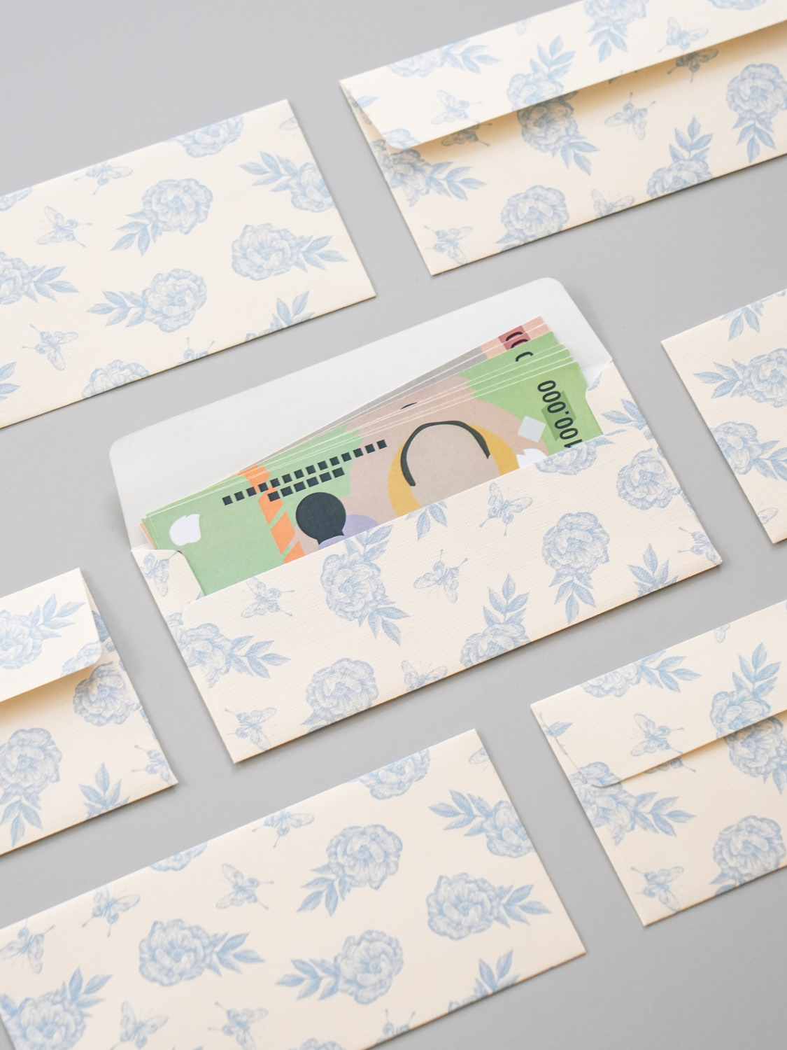 Flower money envelope 12 pieces beige