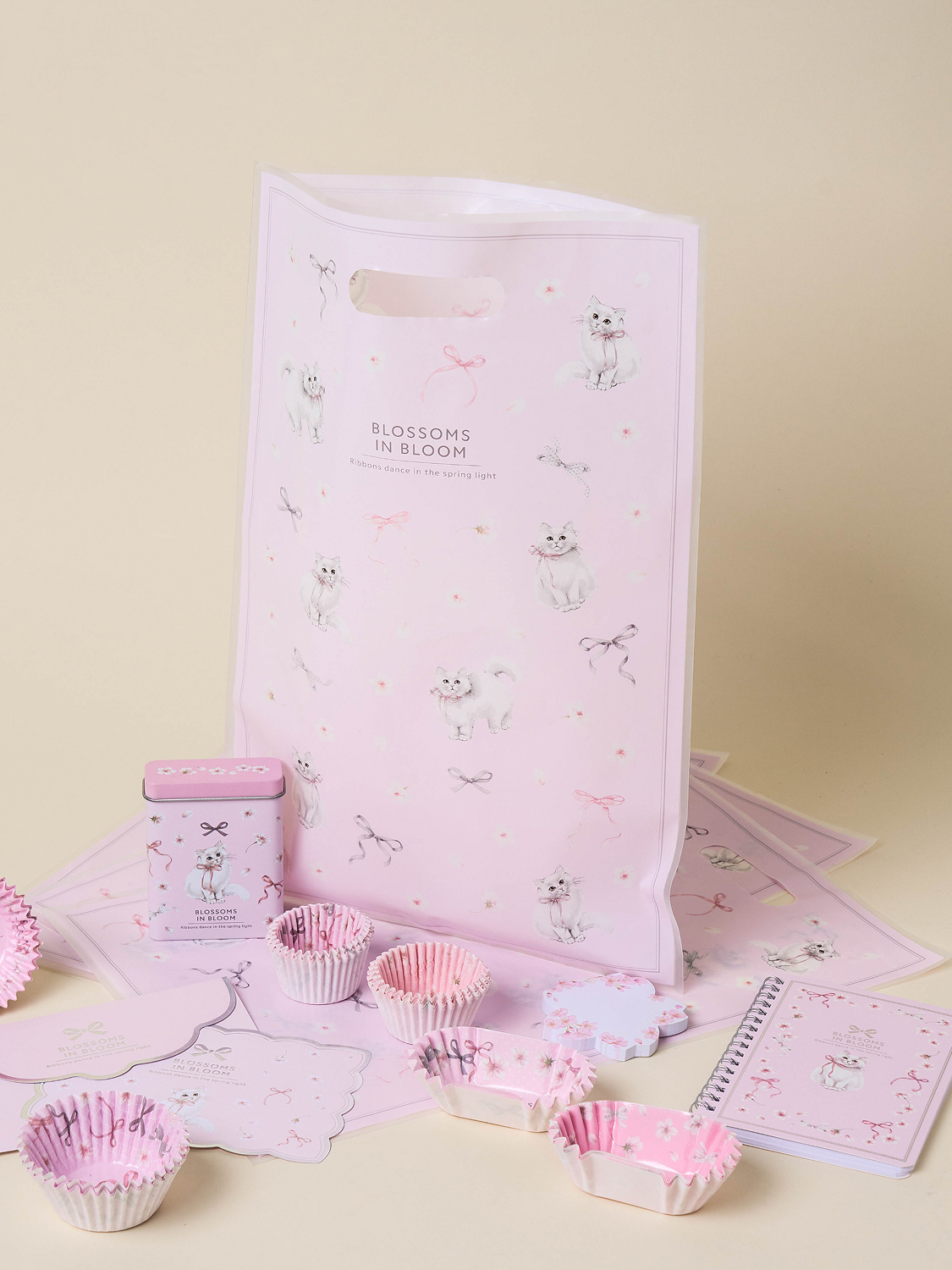 Cherry blossom translucent handle shopping bag (4 pieces)