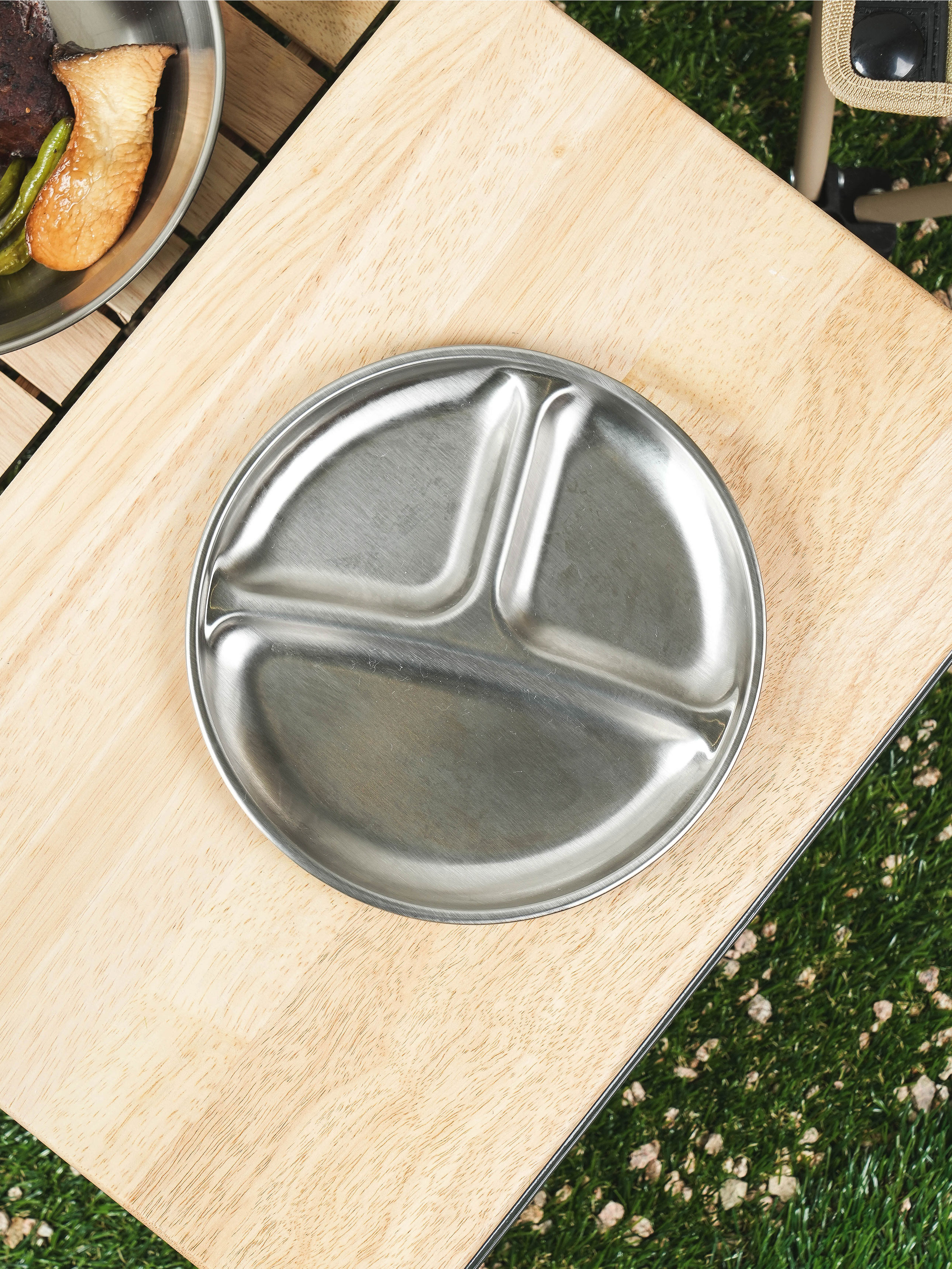 Camping 3-part stainless steel plate