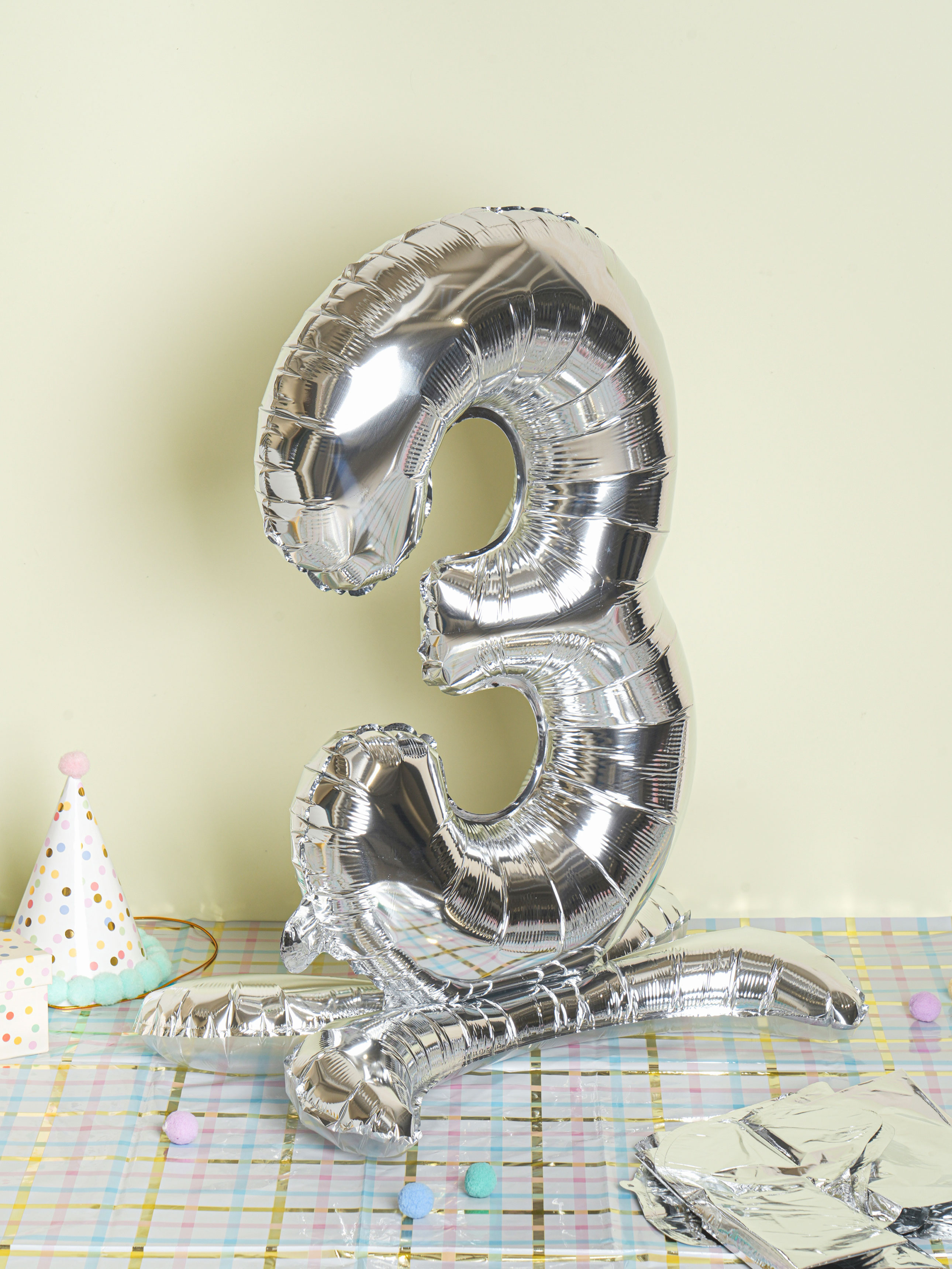 Silver Metallic Standing Number Balloon 3