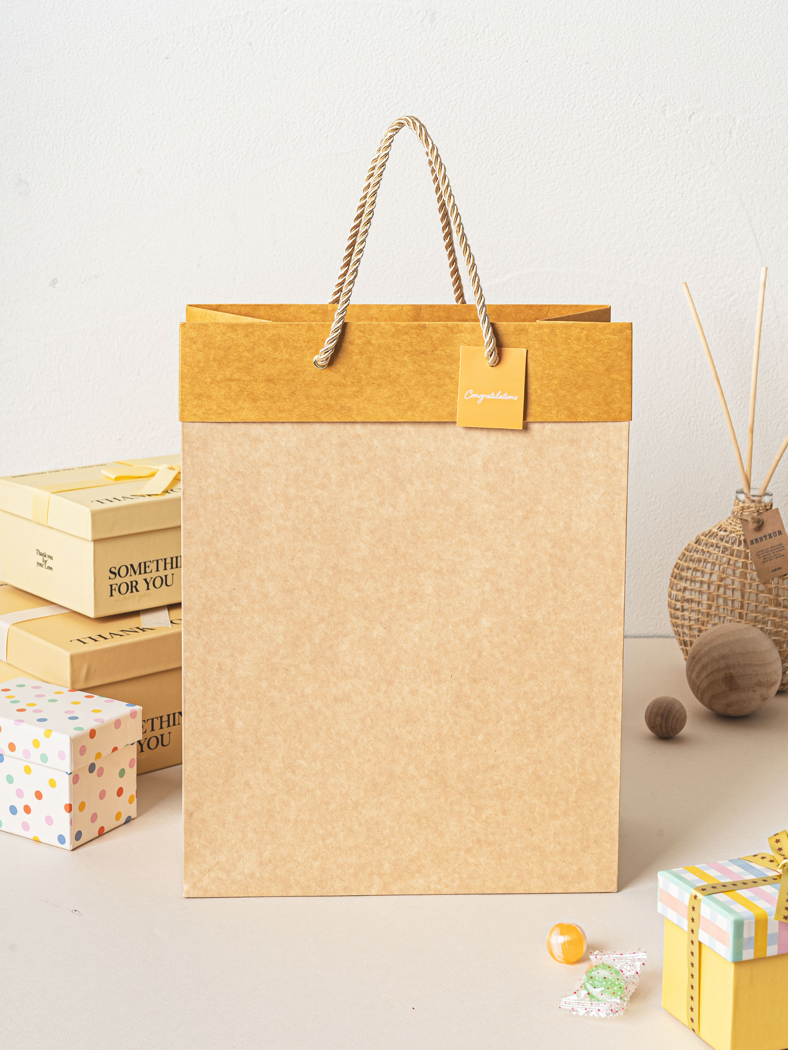 Top Point Kraft Vertical Gift Bag M Yellow