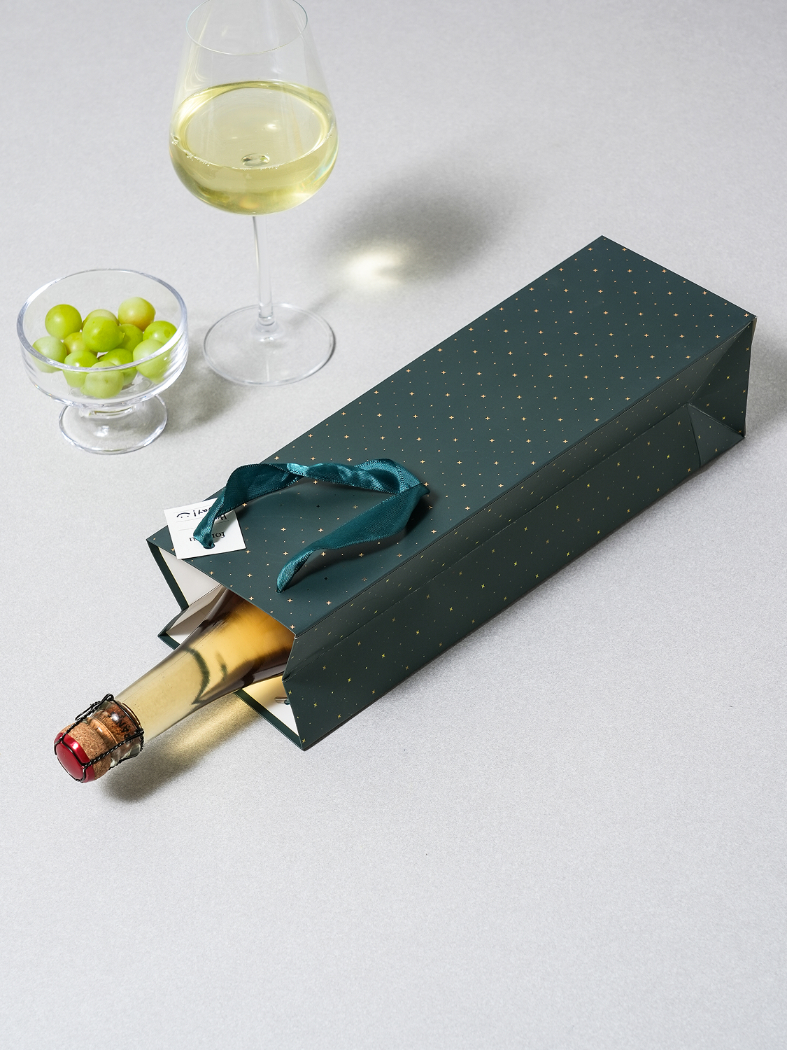 luxury shiny wine shopping bag green