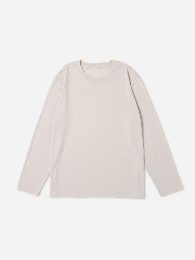 [Common] Long-sleeved cotton blend T-shirt L/XL beige