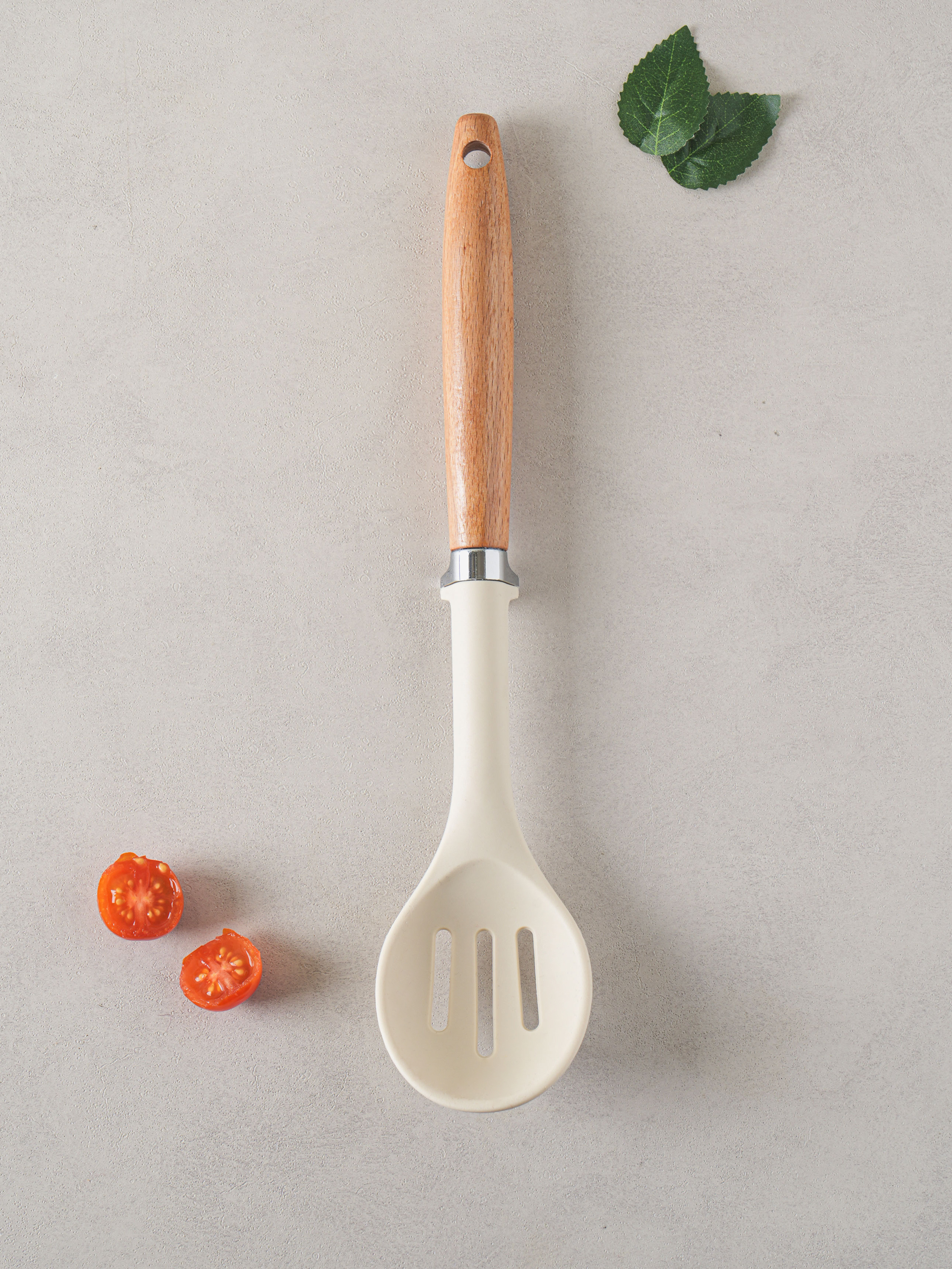Chrome point silicone perforated cooking spoon (approx. 33 cm)