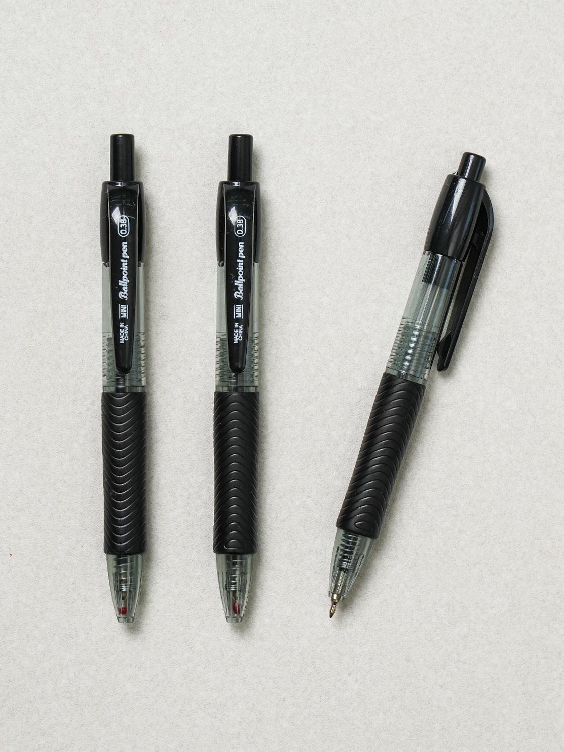 Small Workshop Mini Knock Type Low Viscosity Ballpoint Pen 0.38 mm 3 Pieces Black