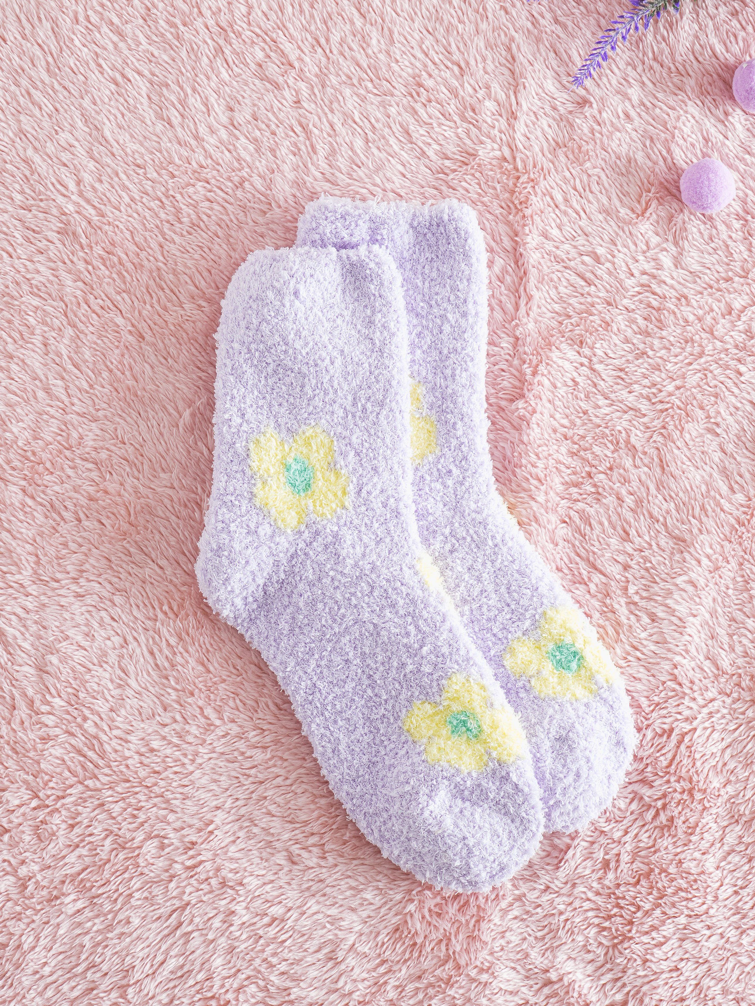 Women's Floral Pattern Sleep Socks Purple