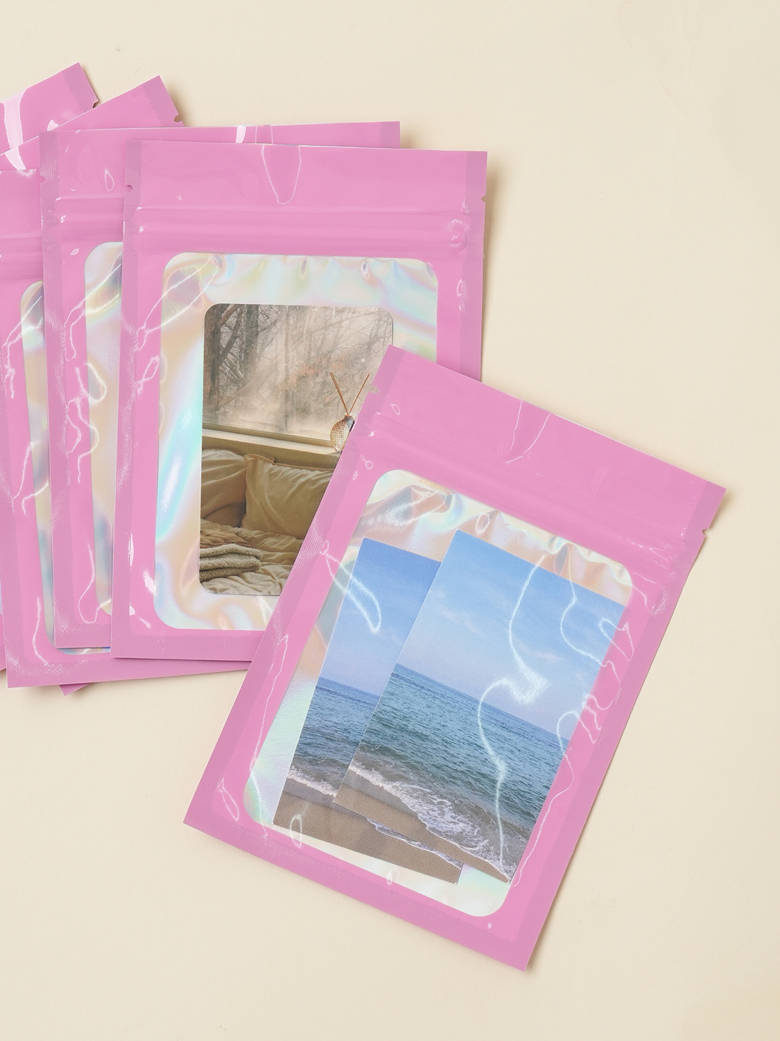Hologram Polkku Zipper Bag 10pcs Pink