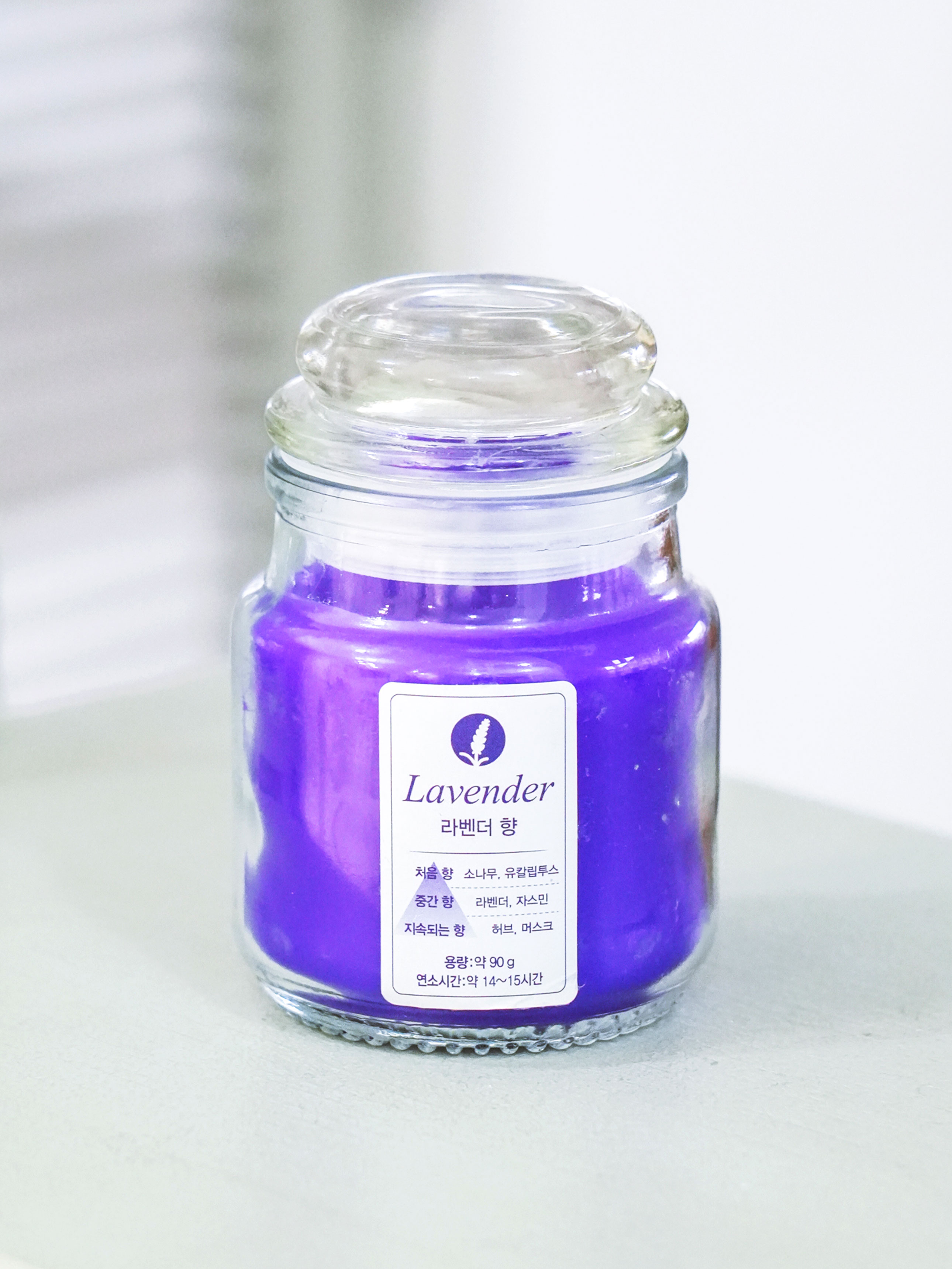 Glass stopper colored candle 90 g (lavender scent)