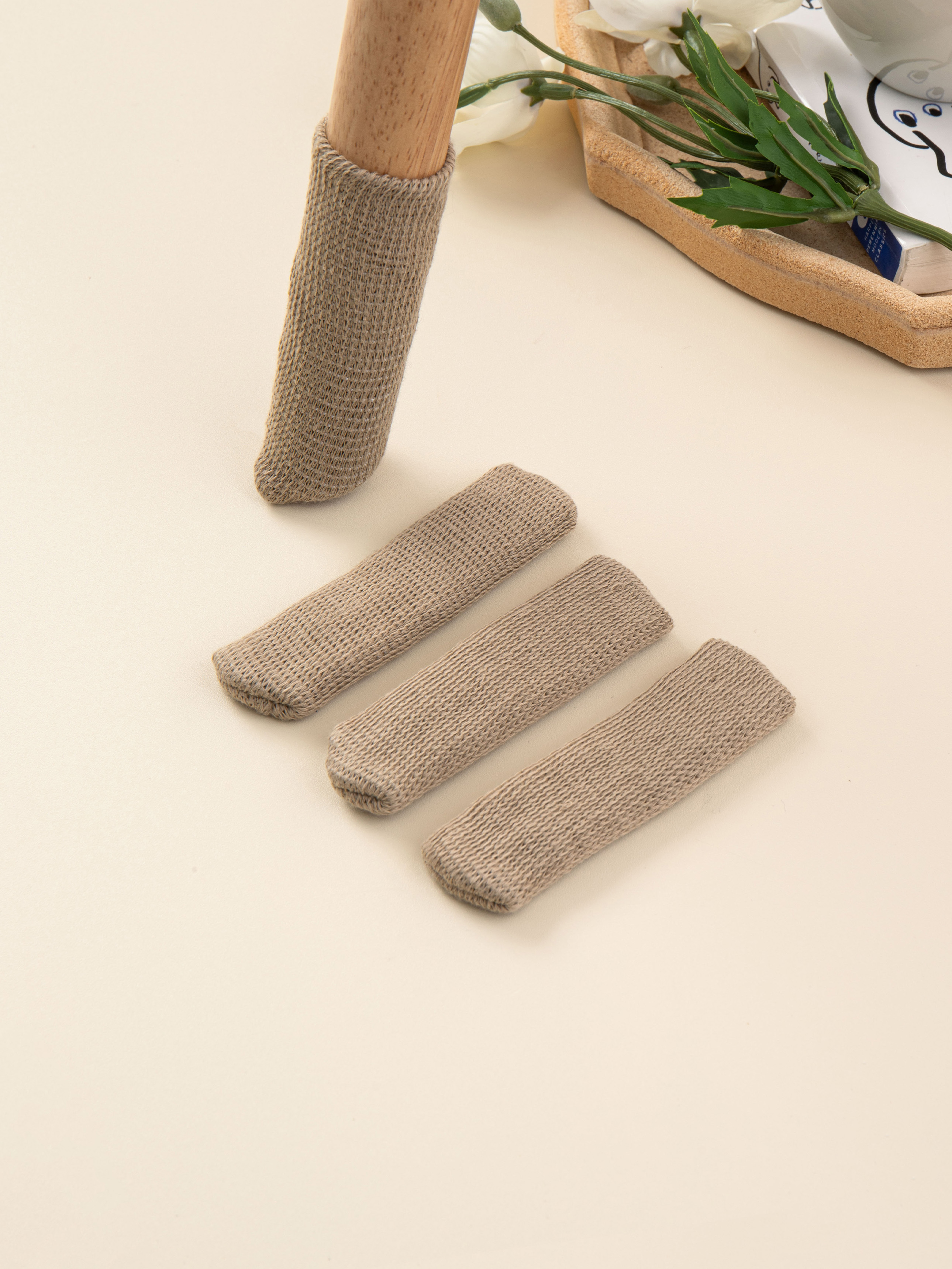 Slim plain chair leg covers, 4 pcs, beige