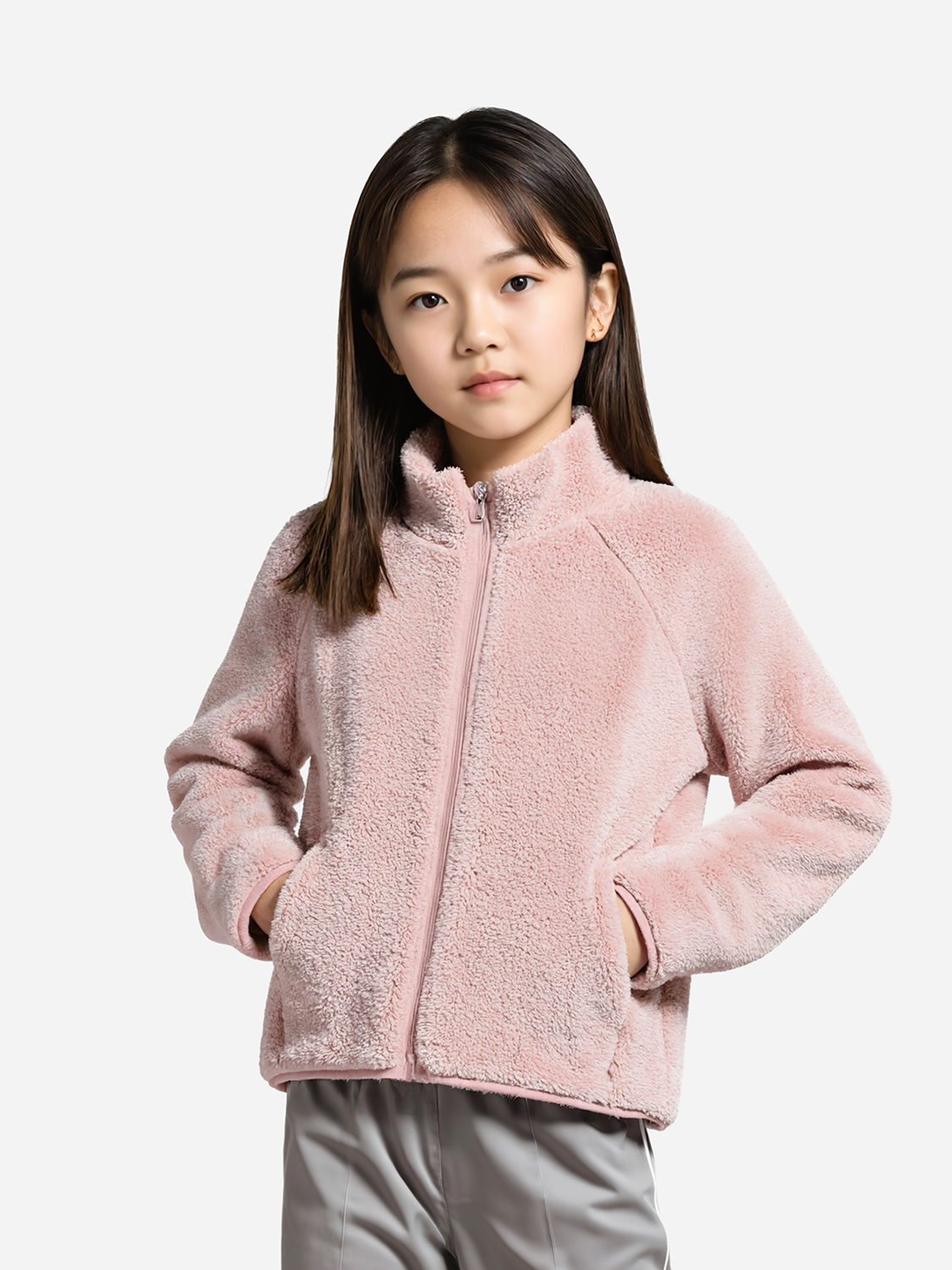 [Children] Fluffy Long Sleeve Fleece Zip-up 130 Pink