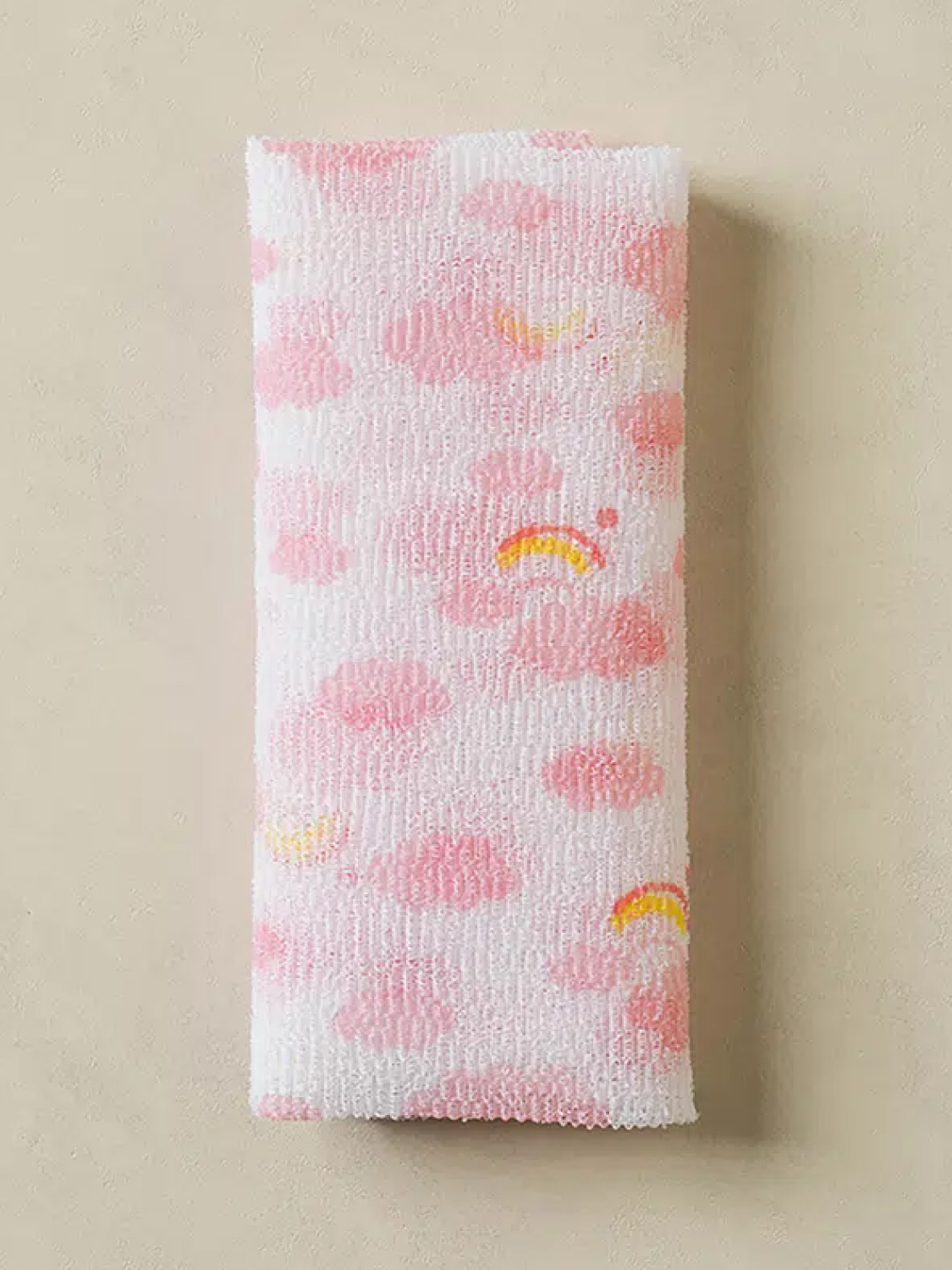 rainbow cloud shower towel pink