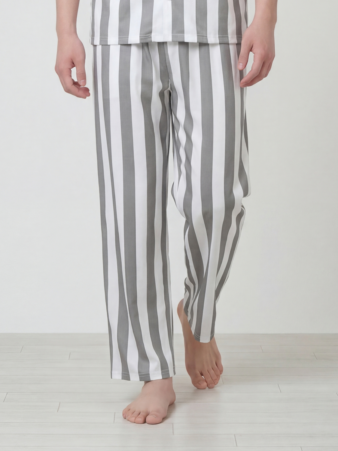 [Common] Pattern Long Pants Pajamas XL Gray Stripe