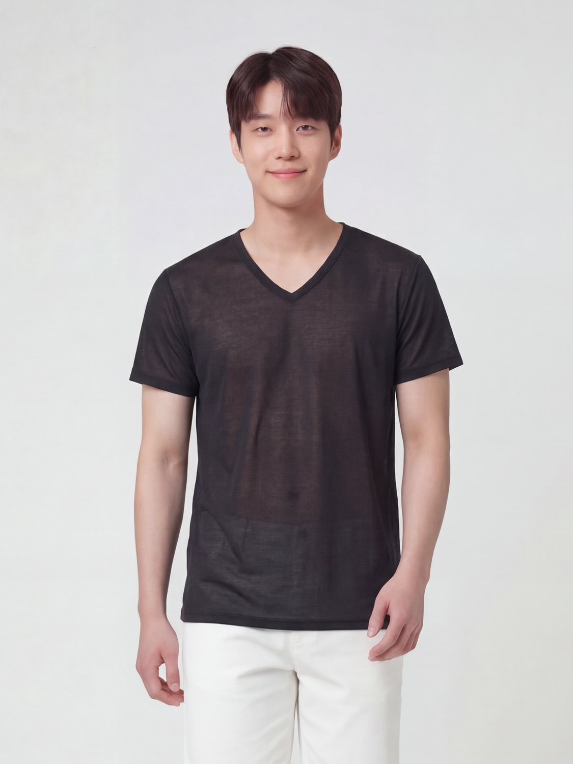 [Men] Easy Cool Mesh V-neck Short Sleeve T-Shirt 95/100/105/110 Black