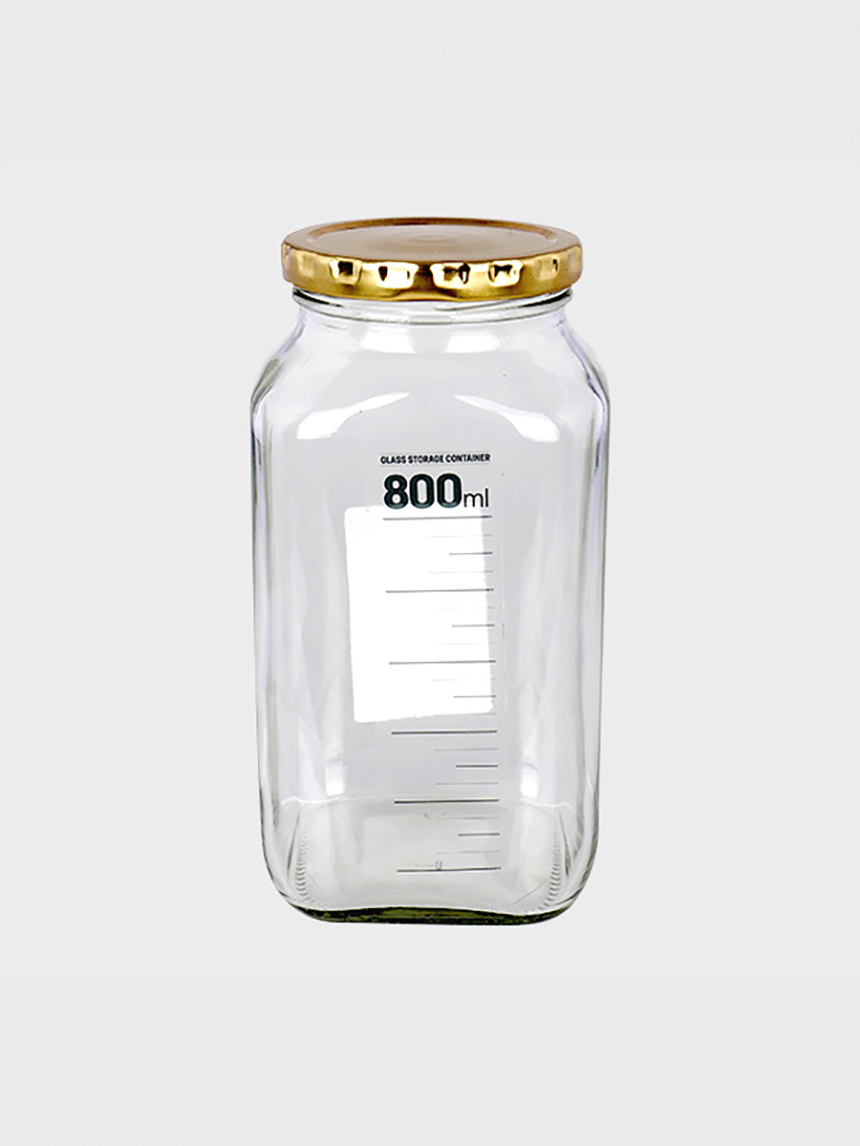 Steel cap square glass storage container 800ml