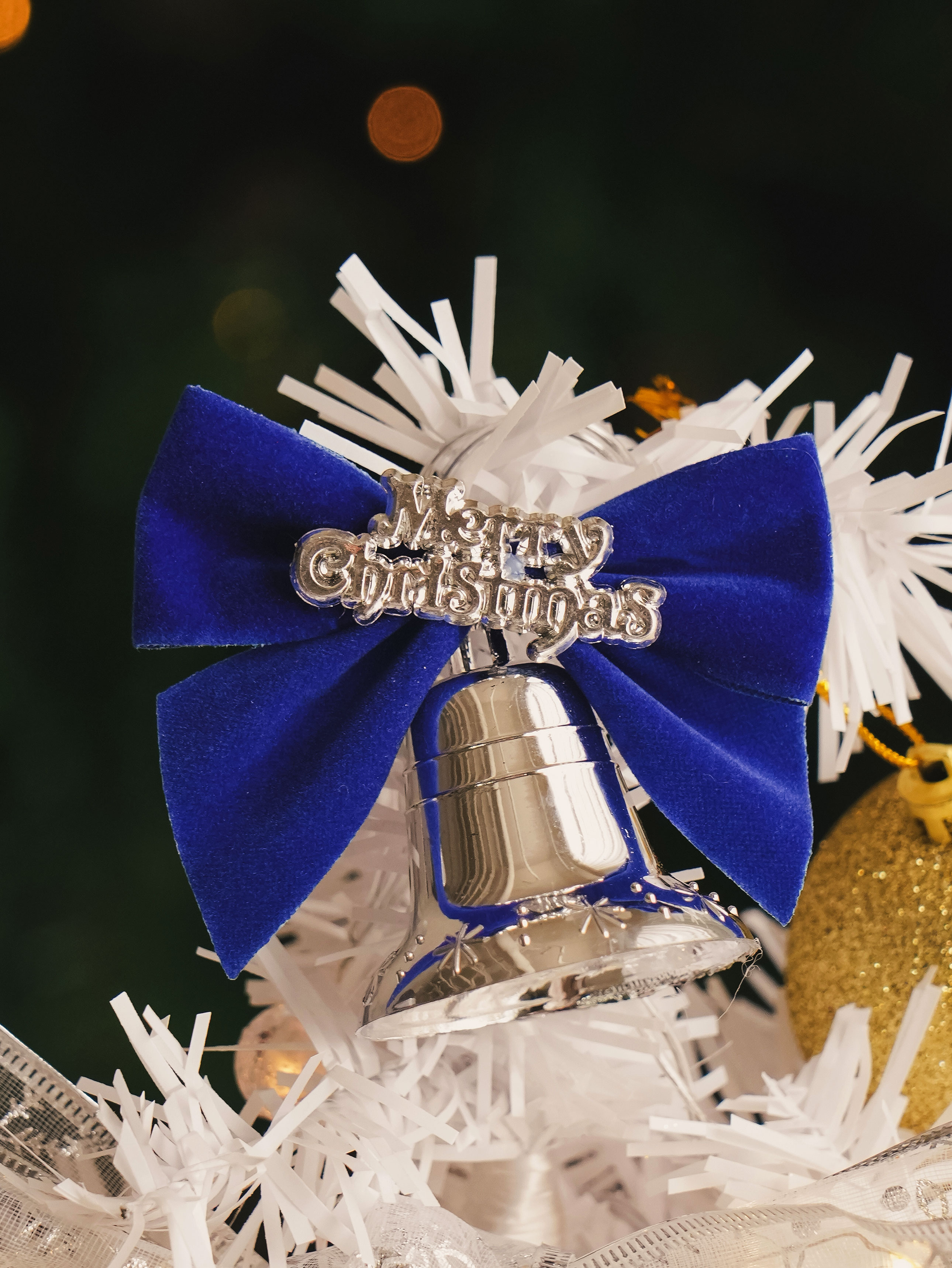Christmas dial & bell decoration with ribbon, 2pcs blue